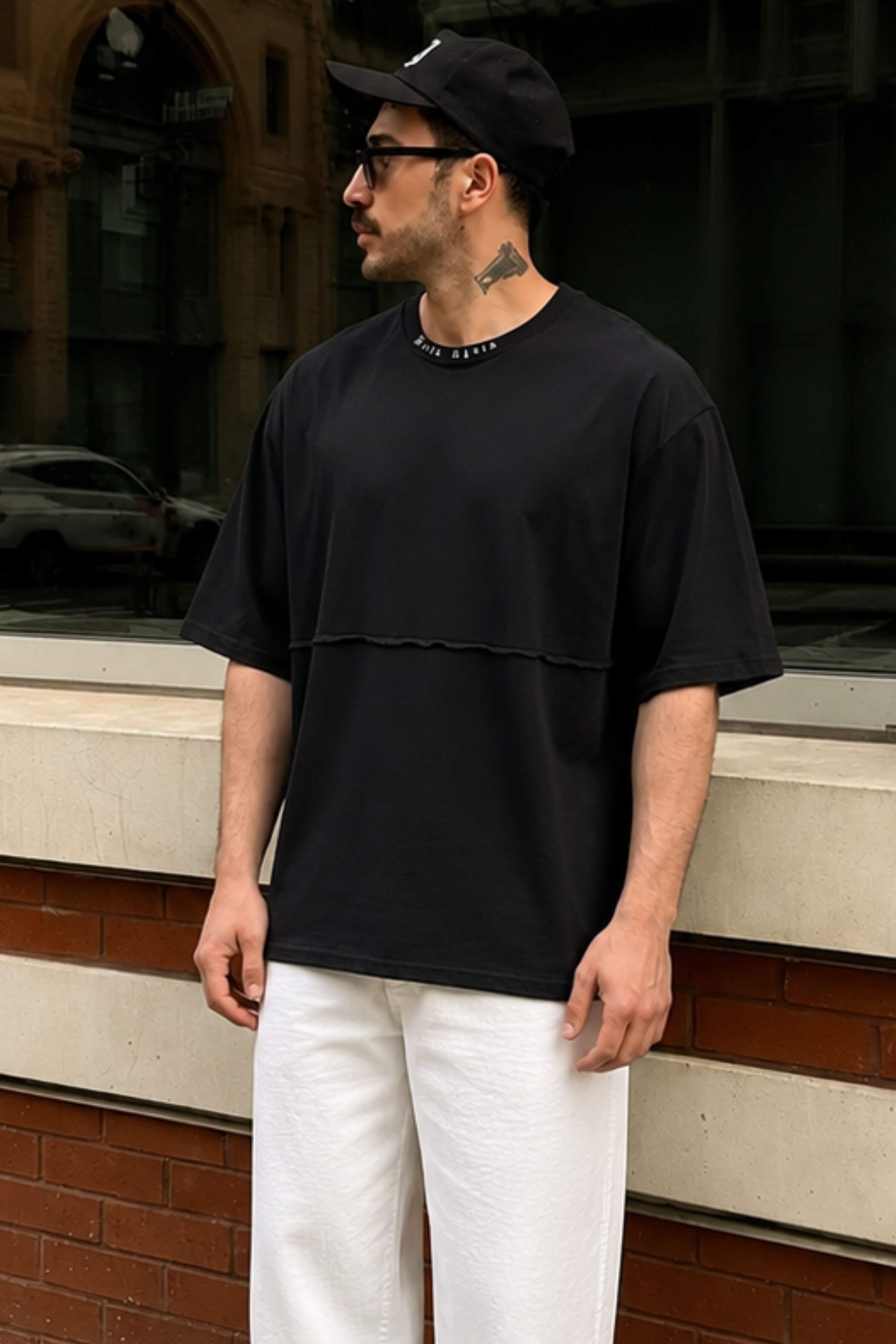 Madmext Siyah Oversize Erkek Baskılı Tişört