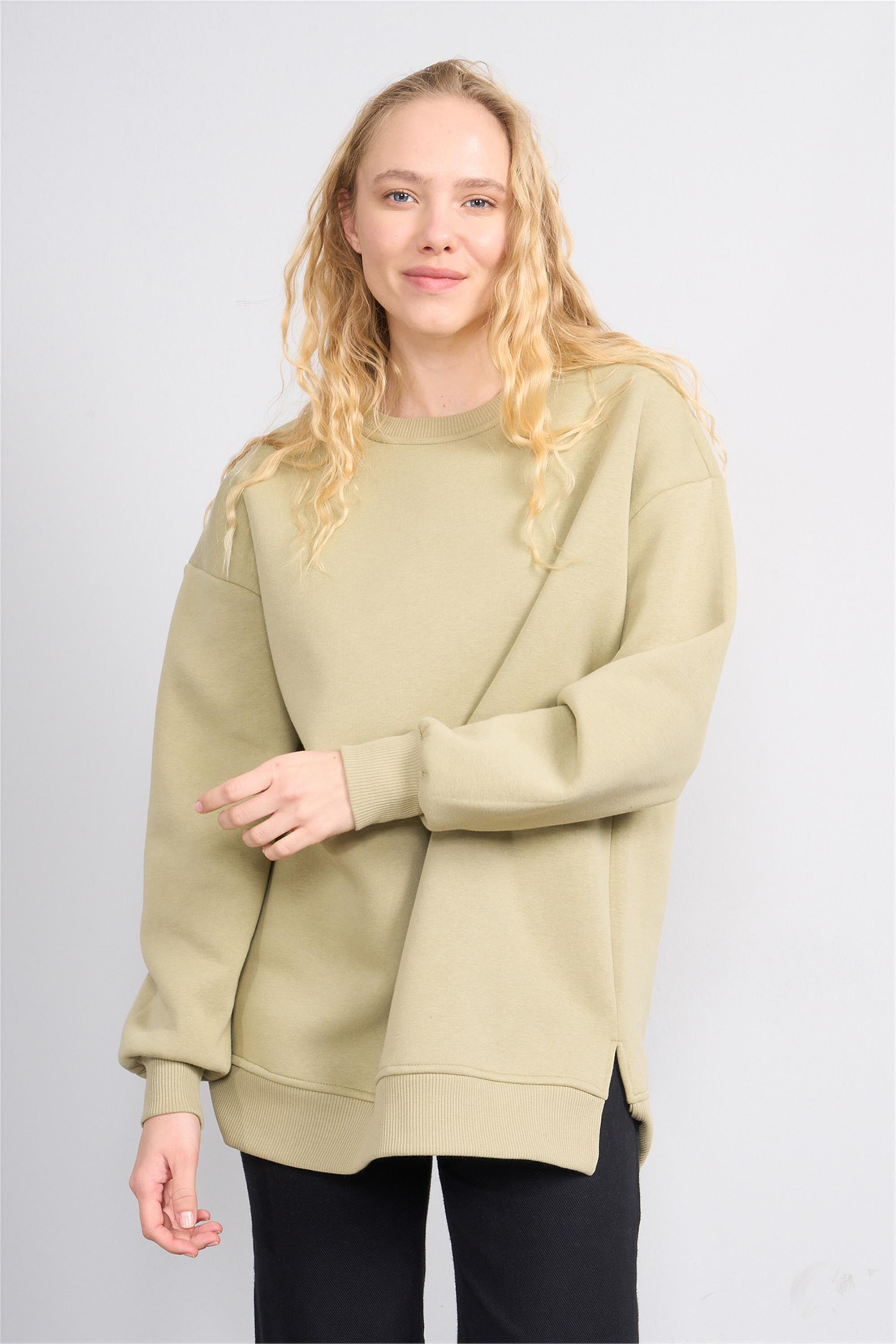 みや Çetinkaya Miya Mira Modest 8624 Kadın Bisiklet Yaka Sweat Eski Yeşil