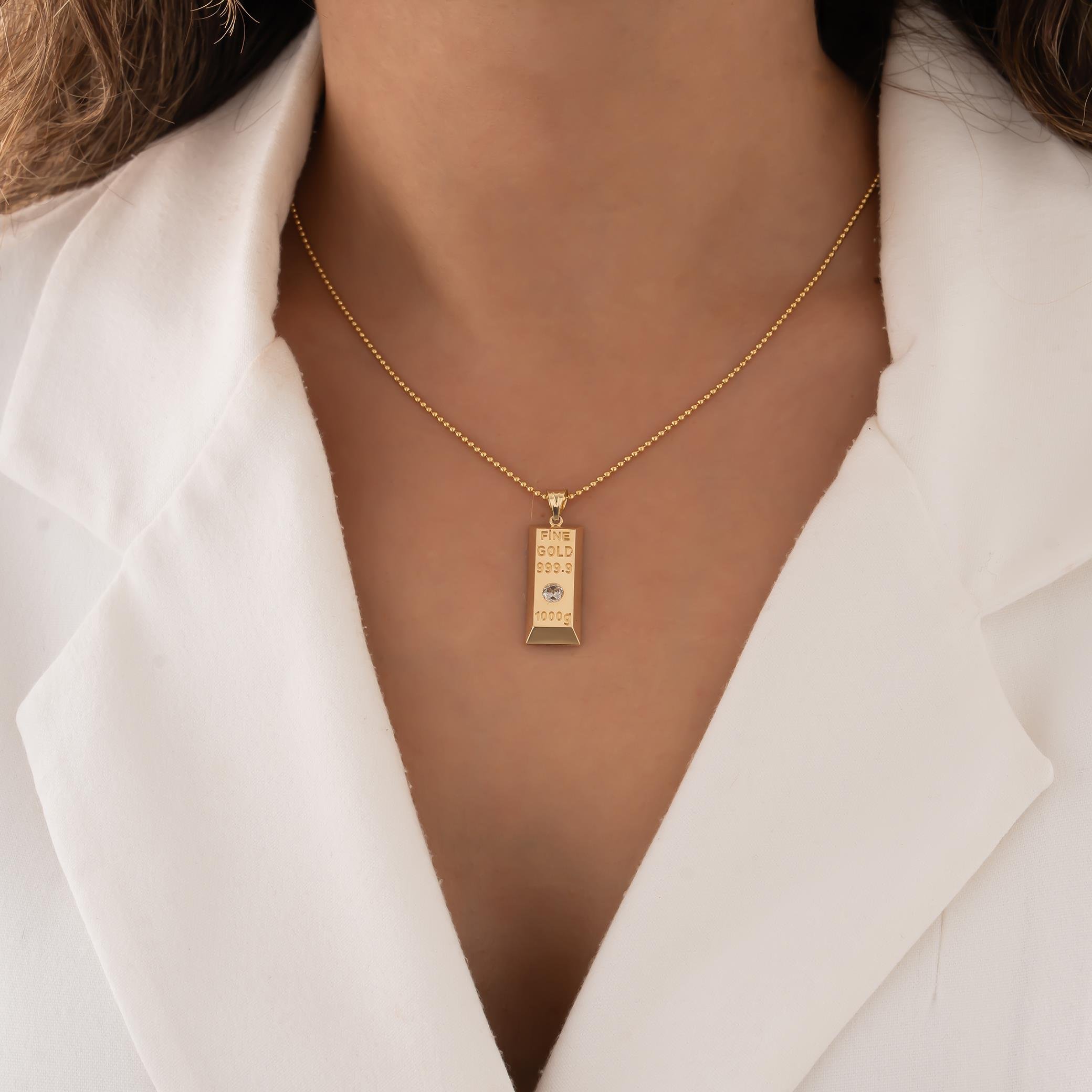 As Kuyumculuk Taşlı Külçe 14 Ayar Altın Kolye Modelleri - Hakan Mücevherat