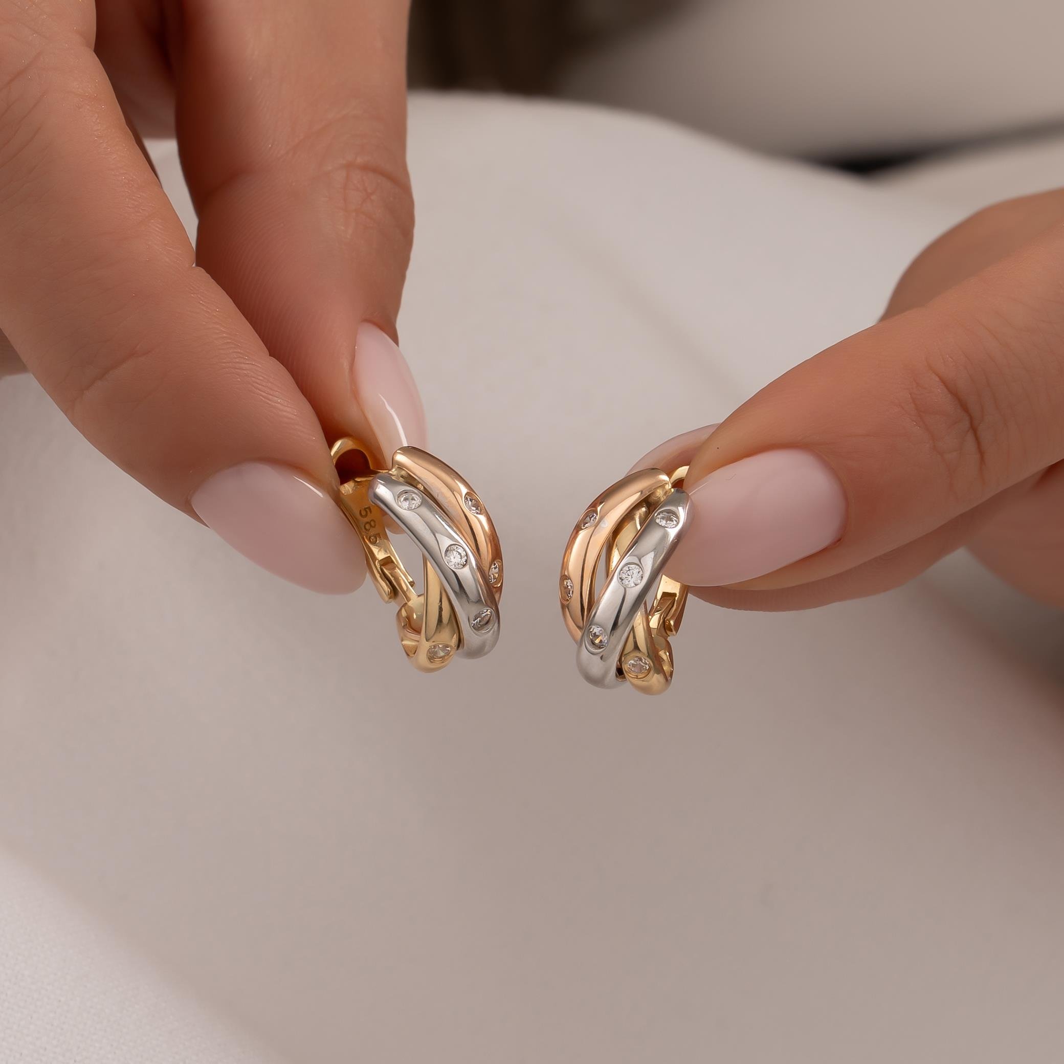 As Kuyumculuk Üç Renk 14 Ayar Altın Küpe Modelleri - Hakan Mücevherat