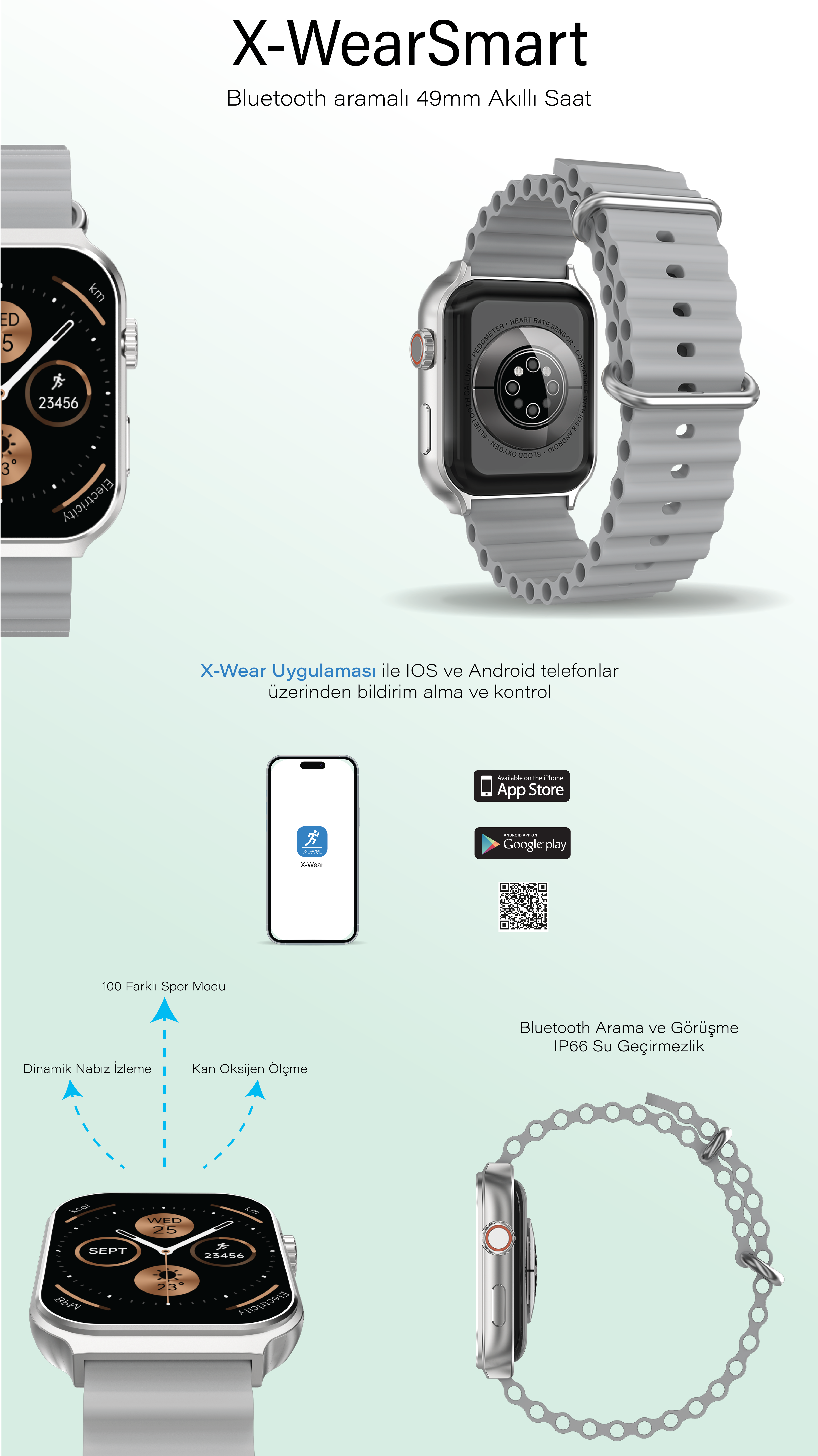 X-WearSmart 49mm Bluetooth Aramalı Siyah Akıllı Saat