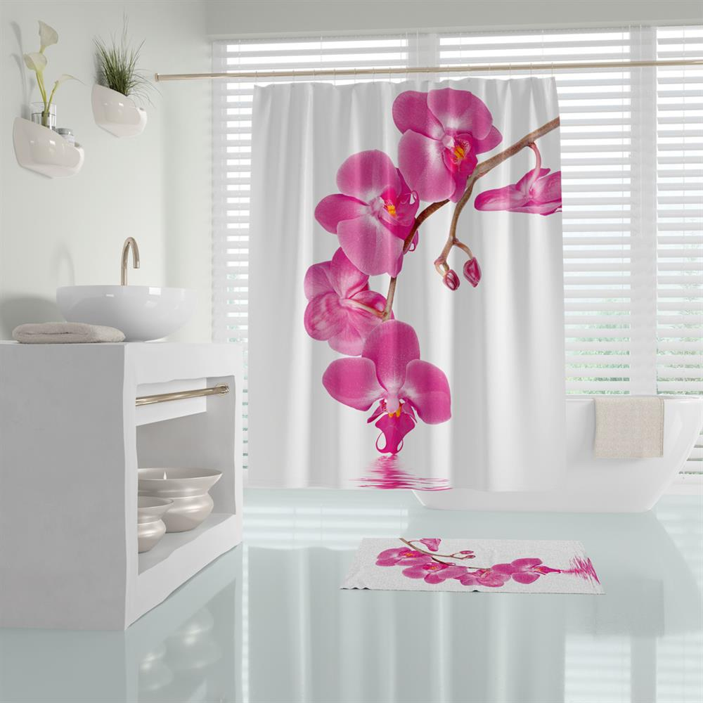 Banyo Perdesi Orkide Çiçek Desen Duş Perdesi Baskılı Su Geçirmez Polyester  Kumaş Banyo PerdesiToptan veya Perakende Banyo Perdeleri ,Toptan Duş Perdesi,  Toptan Banyo Perde ve Borusu uygun fiyatlı Toptan banyo borusu banyo