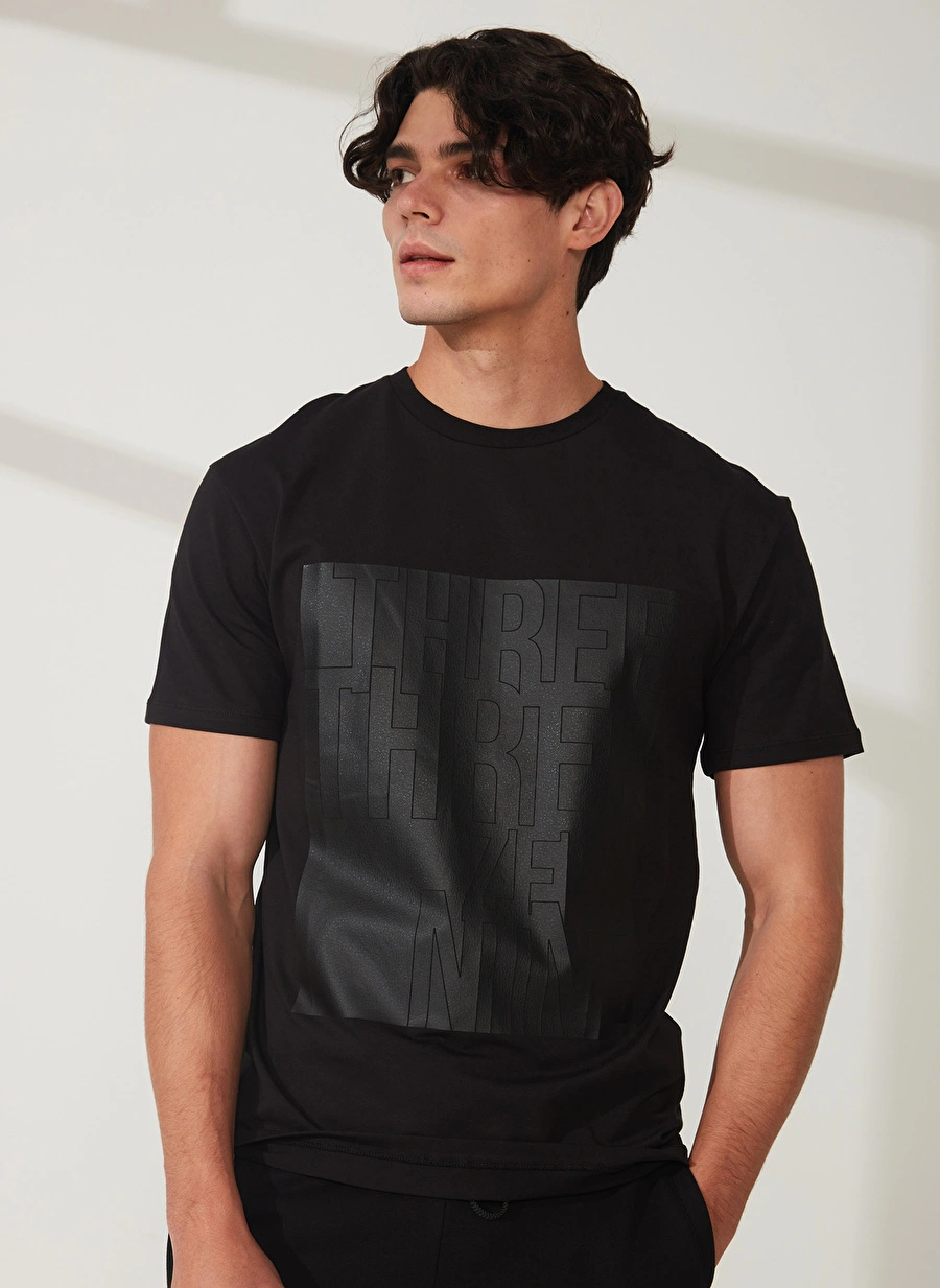 Bisiklet Yaka Baskılı Erkek T-shirt