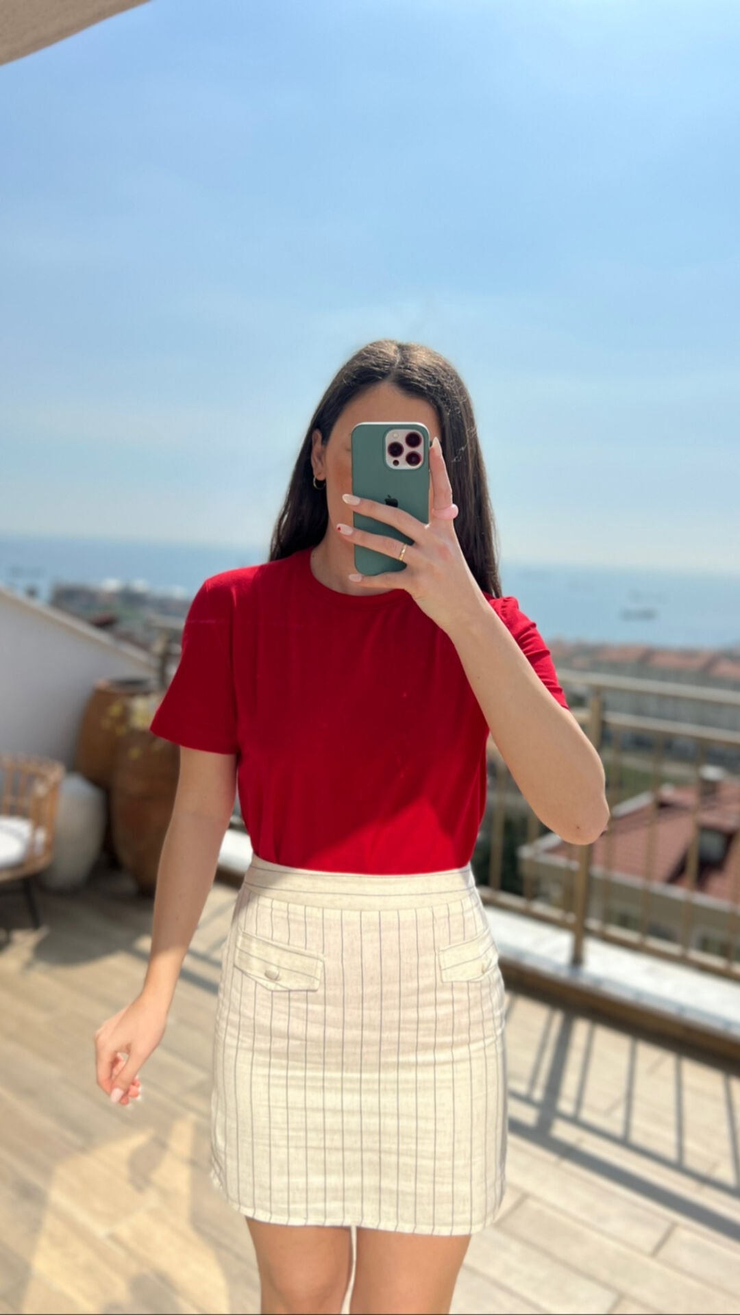 Çizgili Keten Etek