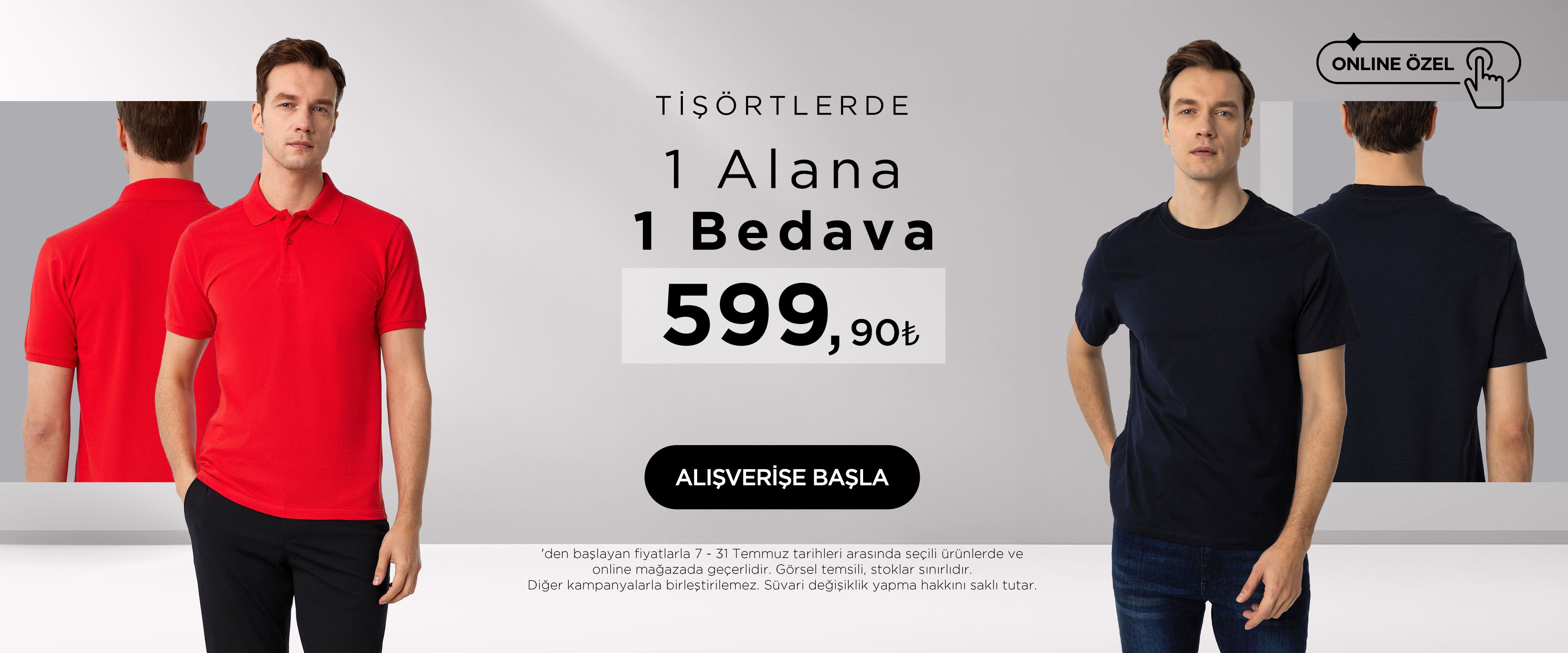 Bisiklet Yaka Tişört Bir Alana Bir Bedava 599,90 TL