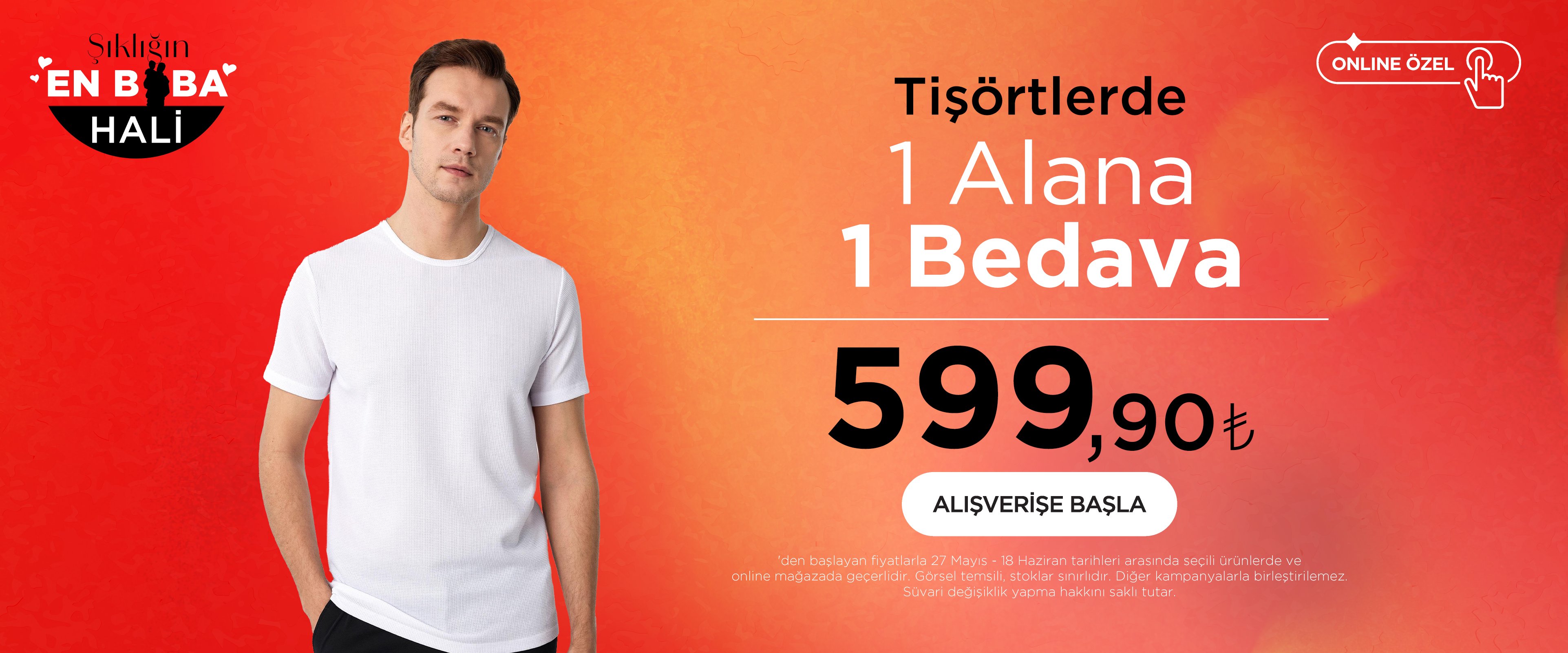 Bisiklet Yaka Tişört Bir Alana Bir Bedava 599,90 TL