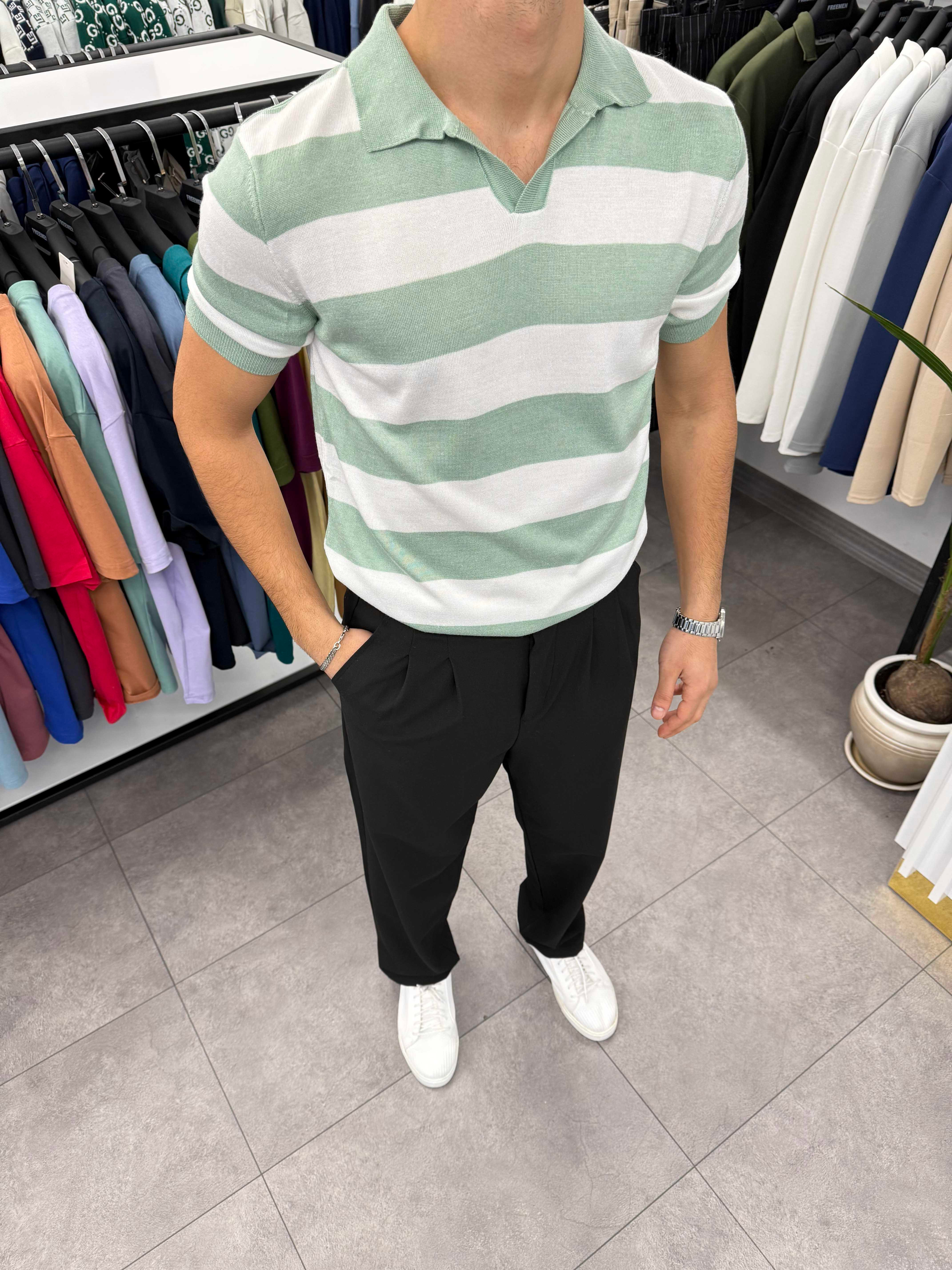 Kalın Çizgi Detay ve Pileli Baggy Takım - Mint Yeşili & Siyah · 3