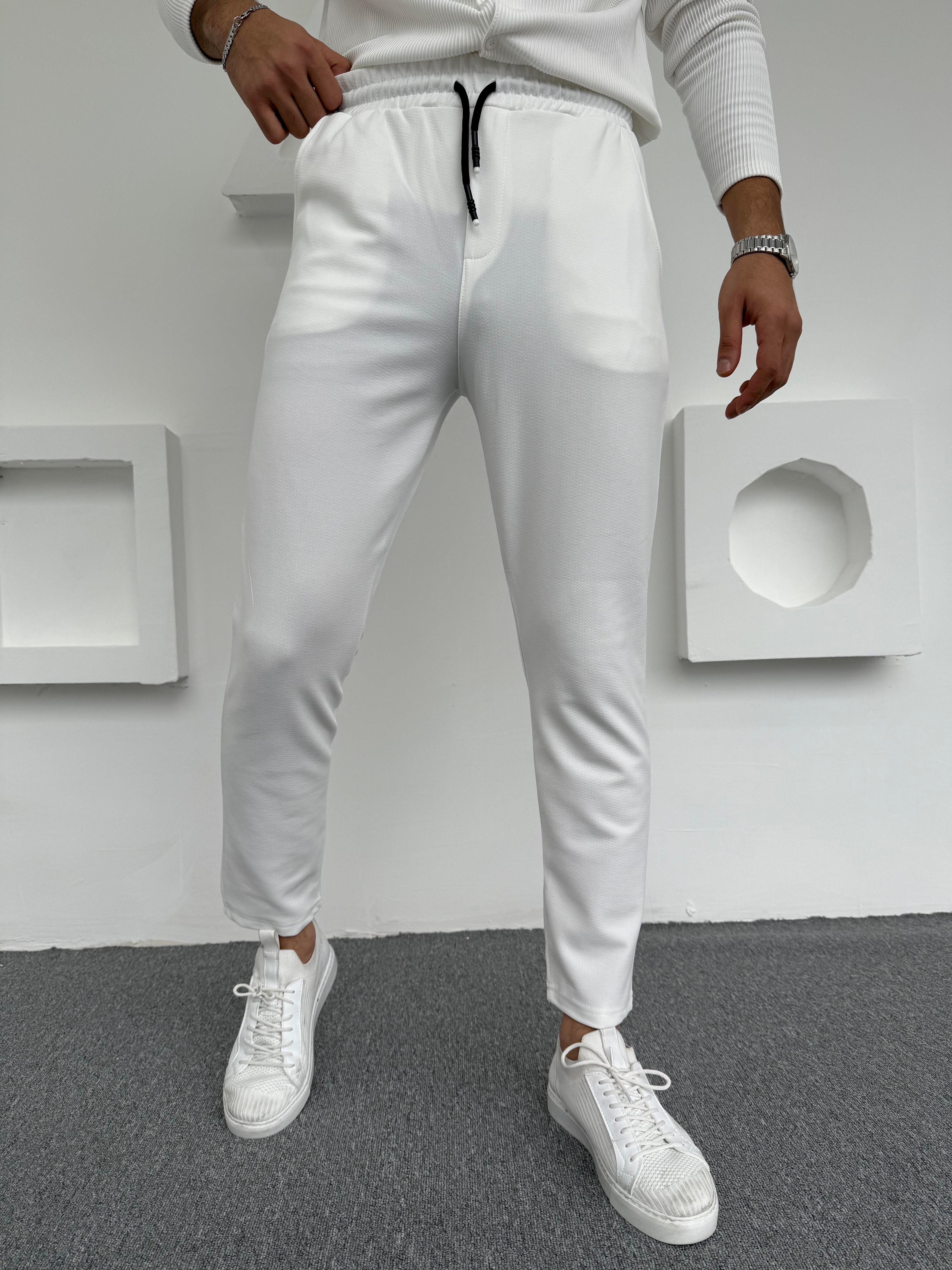 Krep Şardonlu Jogger Slimfit Pantolon Beyaz · 4