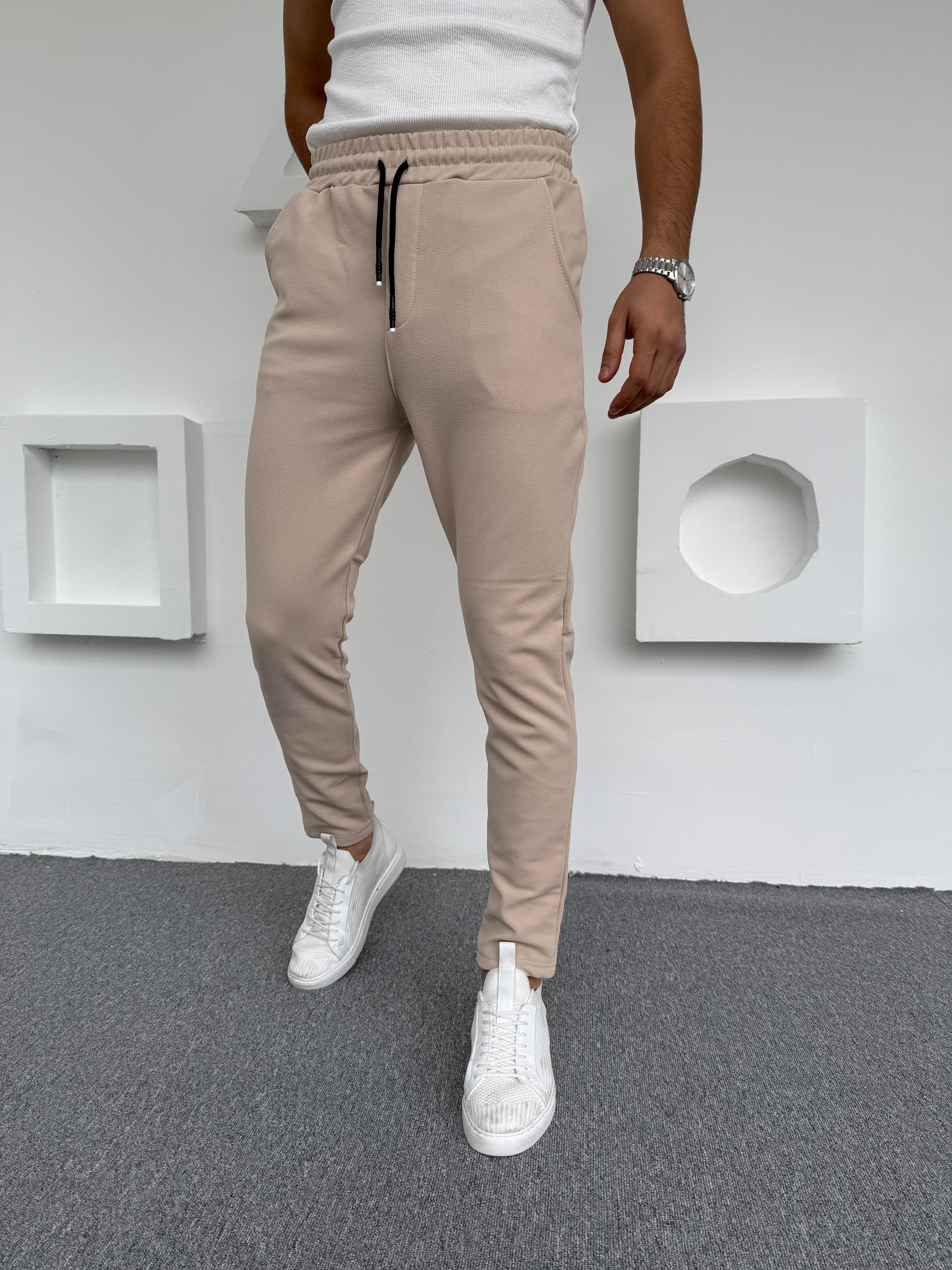 Krep Şardonlu Jogger Slimfit Pantolon Krem · 4