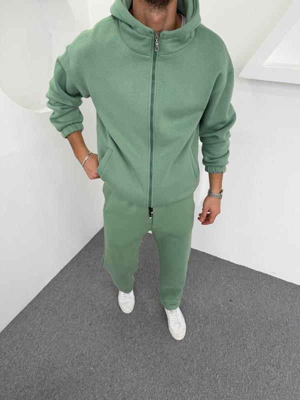 Üç İplik Tam Fermuarlı Kapüşonlu Oversize Takım Mint · 3