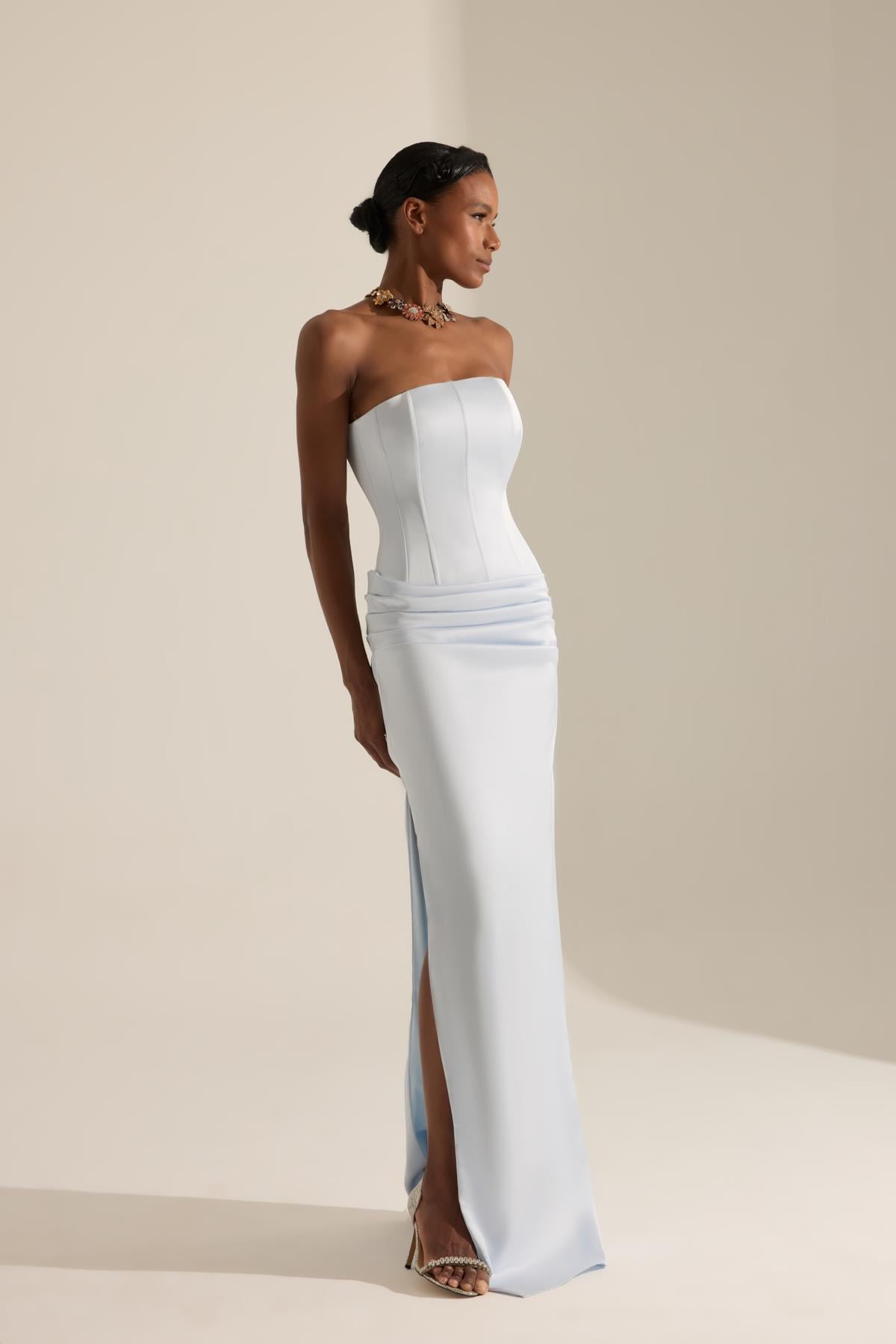 Daisy Açık Mavi Straplez Gece Elbisesi