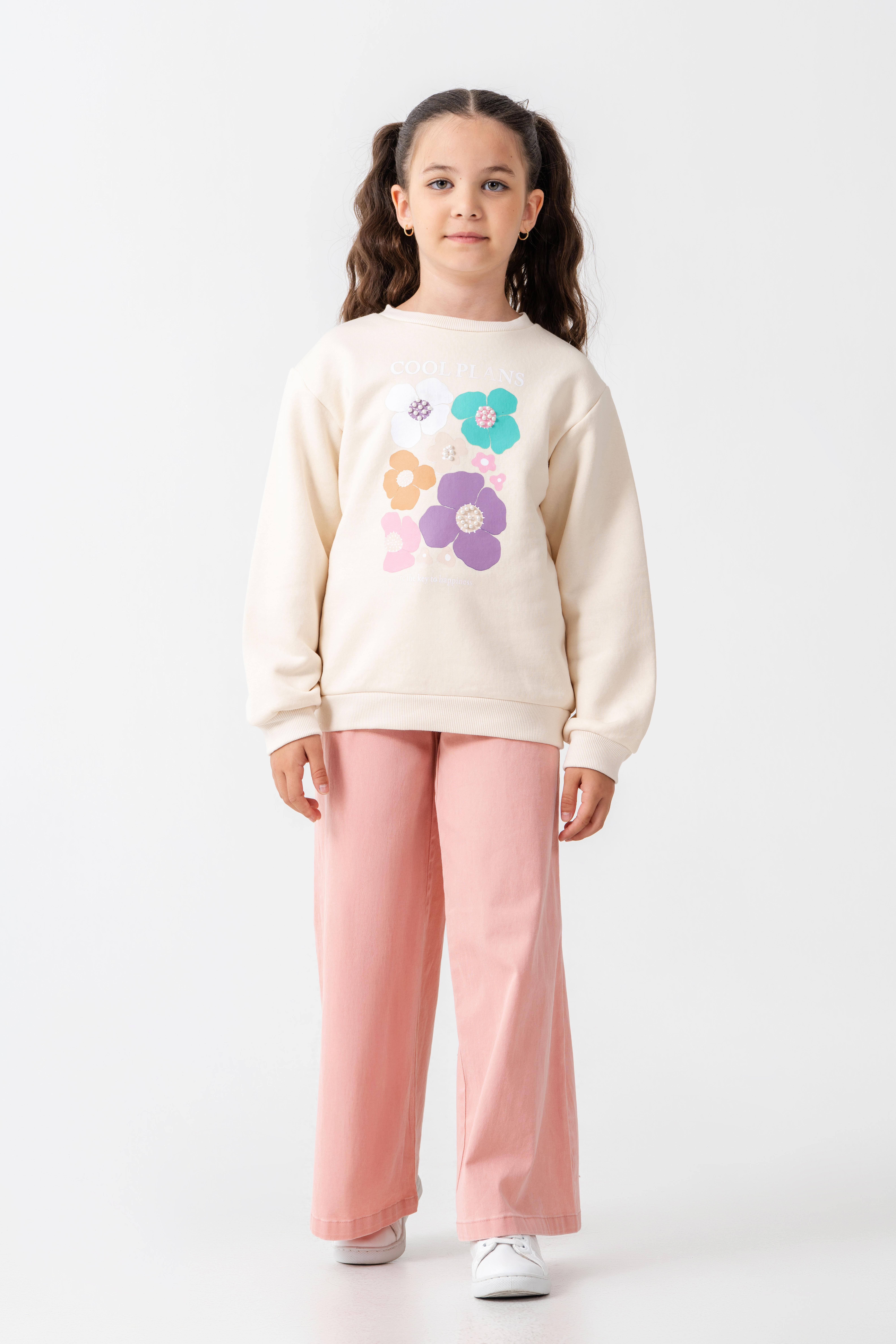 Tuffy Cool Plans Çiçek Baskılı Kız Çocuk Sweatshirt-01555
