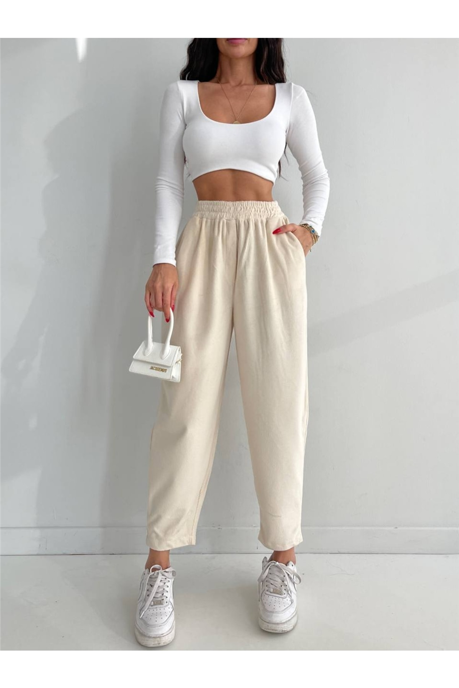 Kadın Beli Lastili Ince Fitilli Pantolon Zyn-58375 - TAŞ · 3