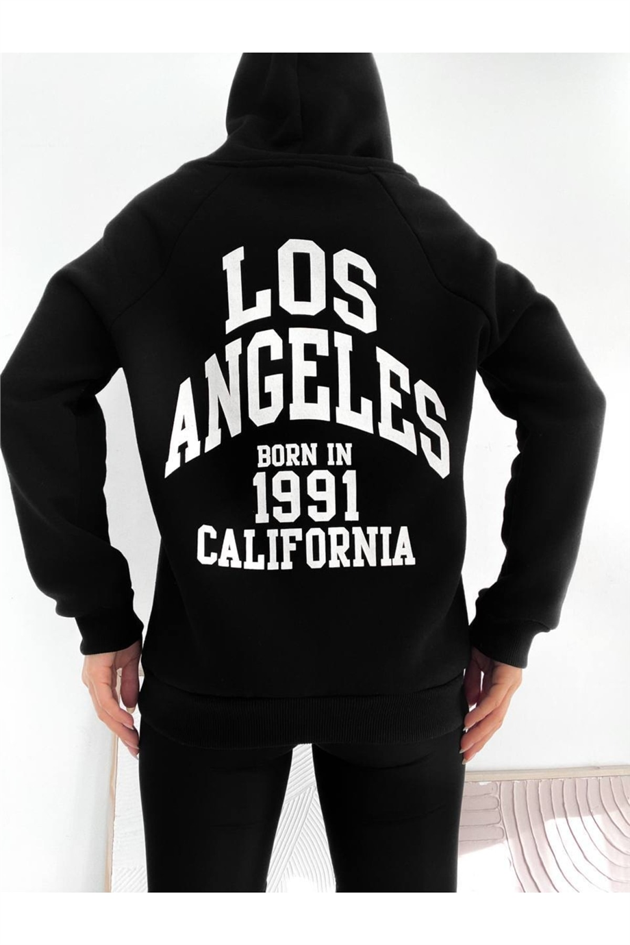 Kadın Kapüşonlu Fermuarlı Önü Ve Arkası Yazı Baskılı Oversize Sweatshirt - Siyah · 4