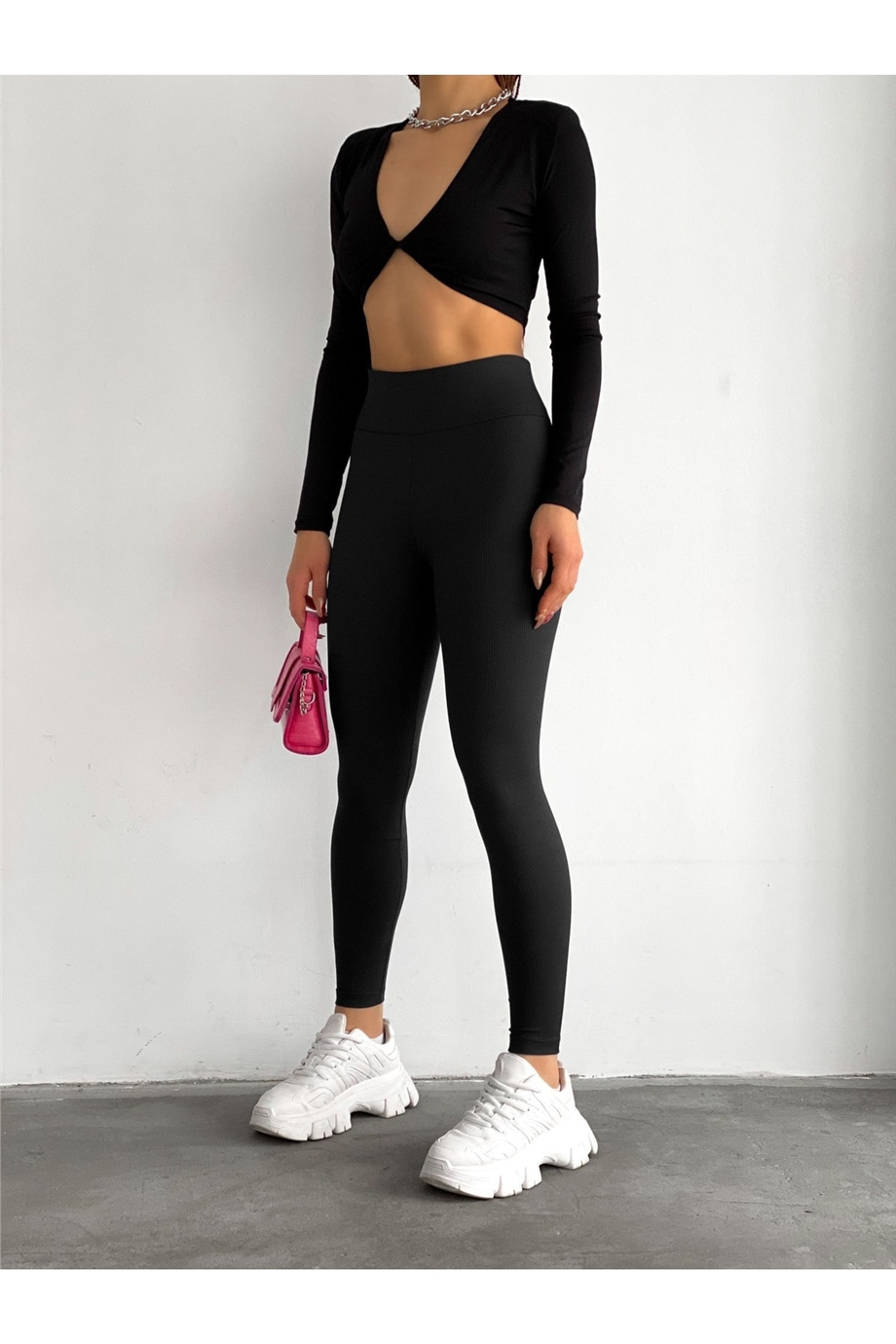 Kadın Yüksek Bel Fitilli Dikişsiz Tayt Zyn-58414 - Siyah · 5