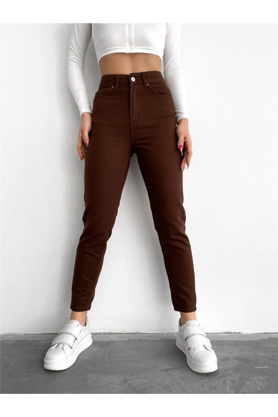 Kadın Yüksek Bel Mom Jean Pantolon Zyn-58397 - KAHVERENGİ · 4