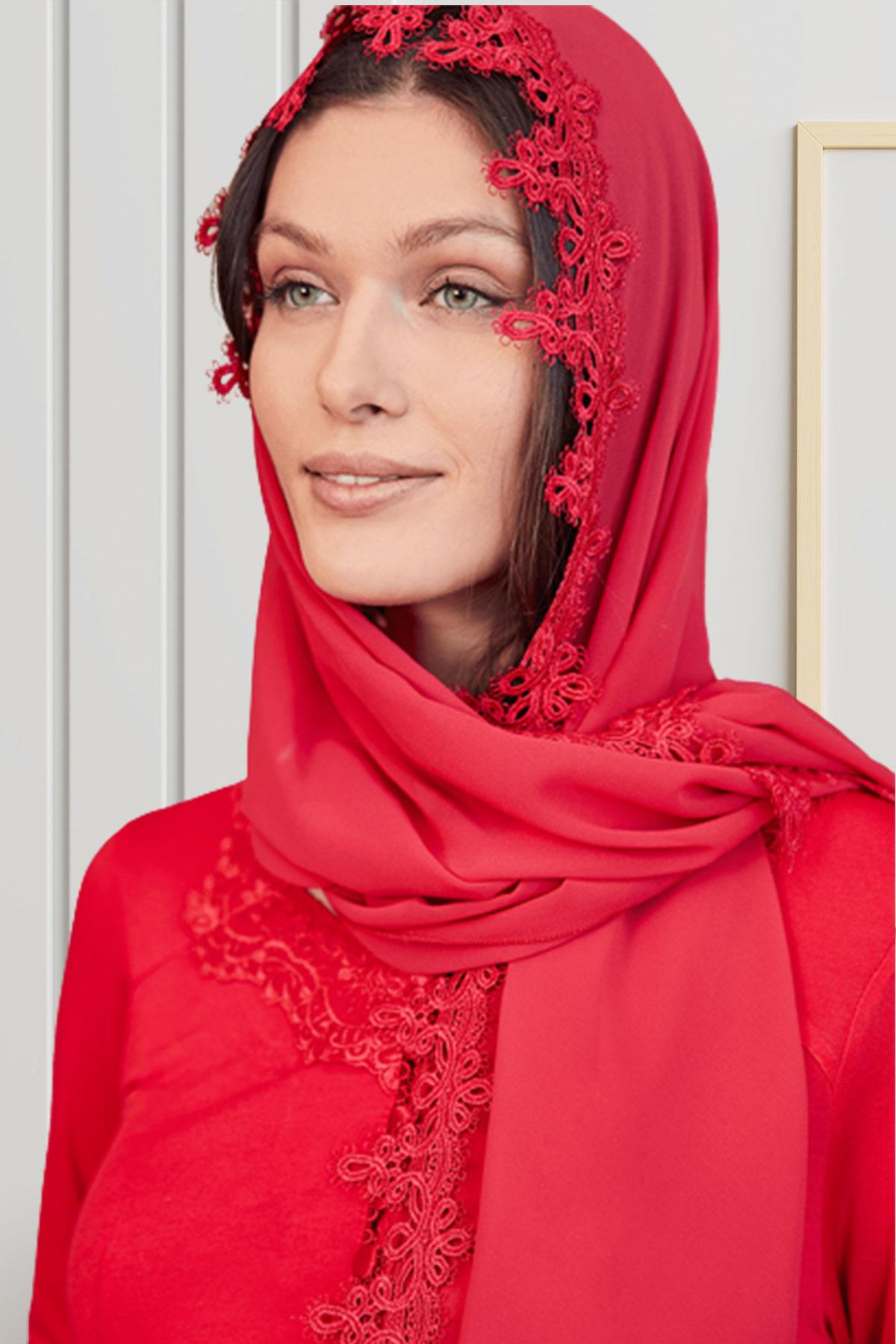 By Mecit 0029 Kırmızı Şifon Şal