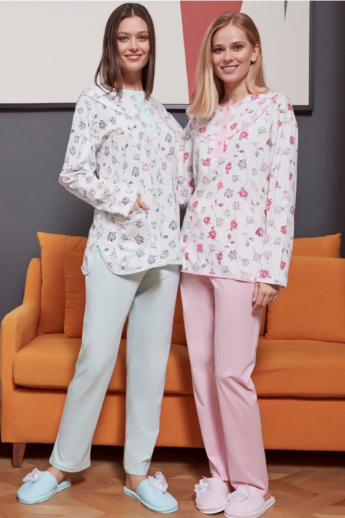 By Mecit 5047 Lale Desen Büyük Beden Kadın Pijama Takımı