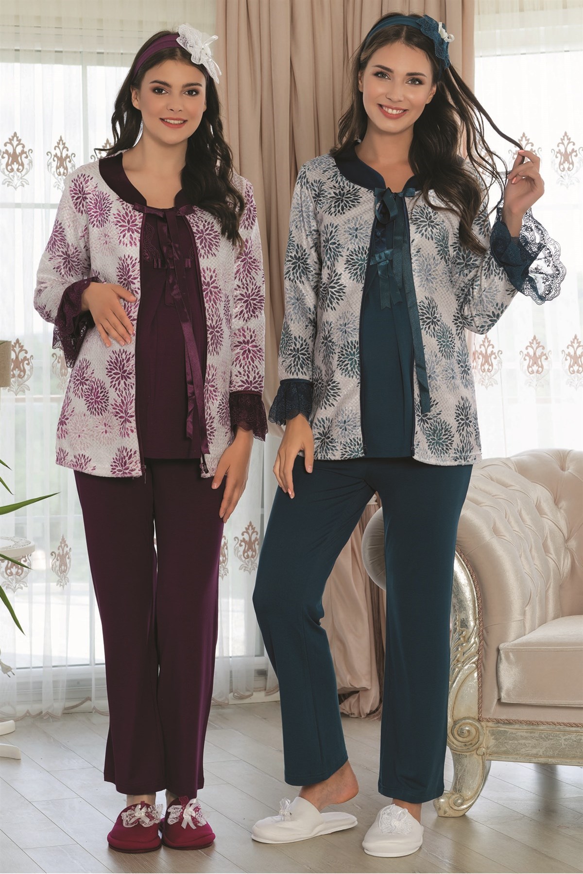 By Mecit Kadife Sabahlıklı Lohusa Pijama Takımı 1900