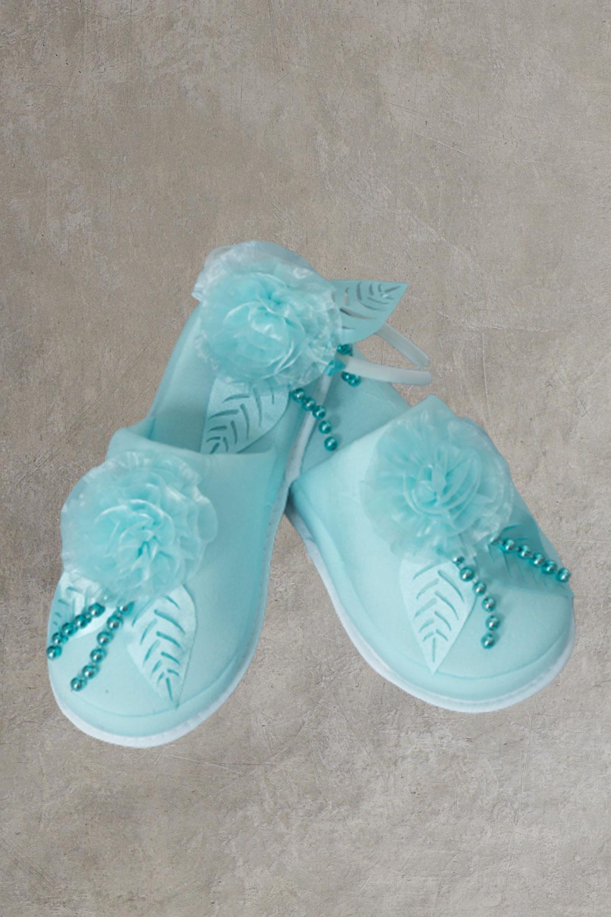 Mecit 0081 Turkuaz Lohusa Terlik Taç Seti