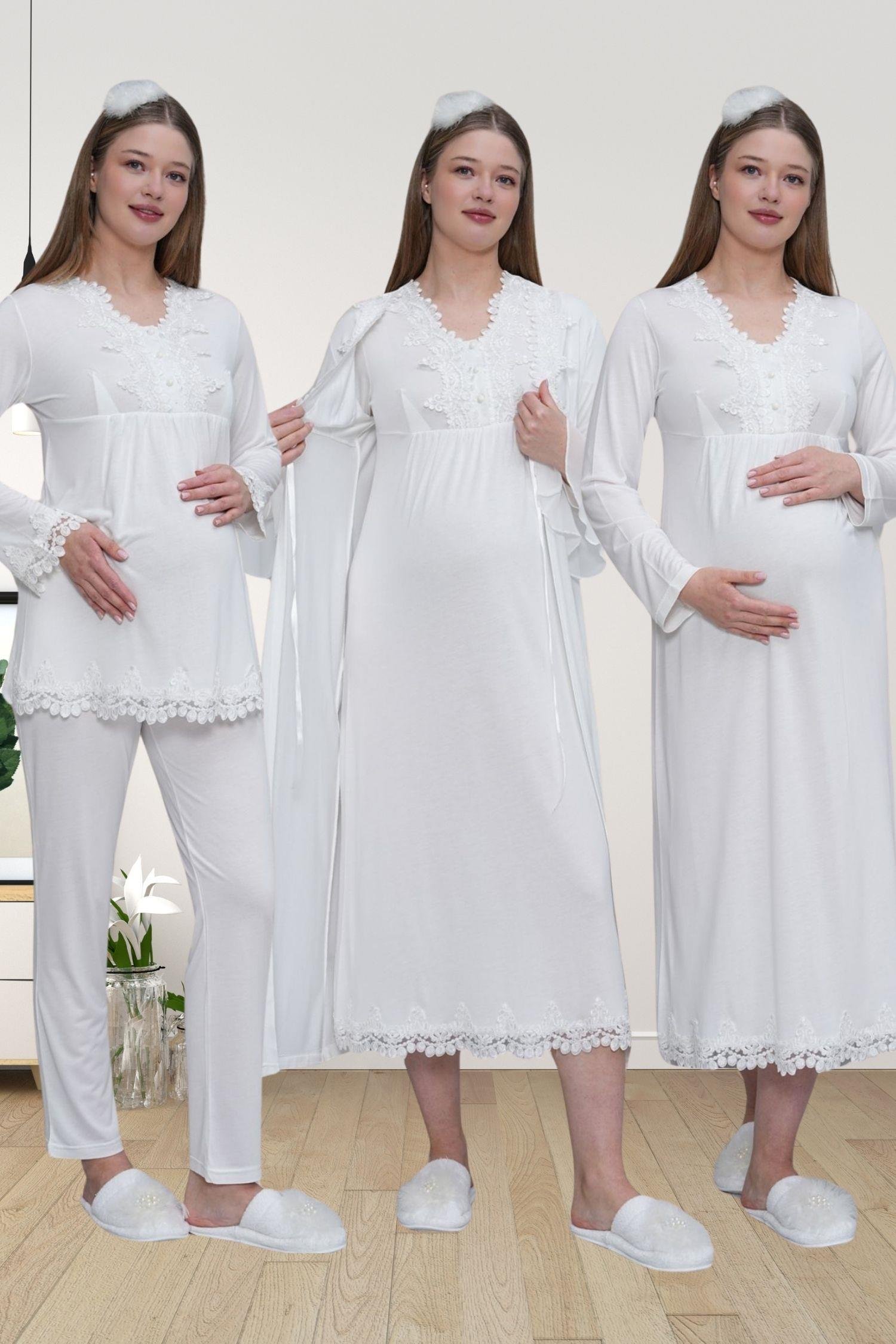 MECİT PİJAMAMecit 1519 Ekru Lohusa Sabahlık Gecelik Pijama Set