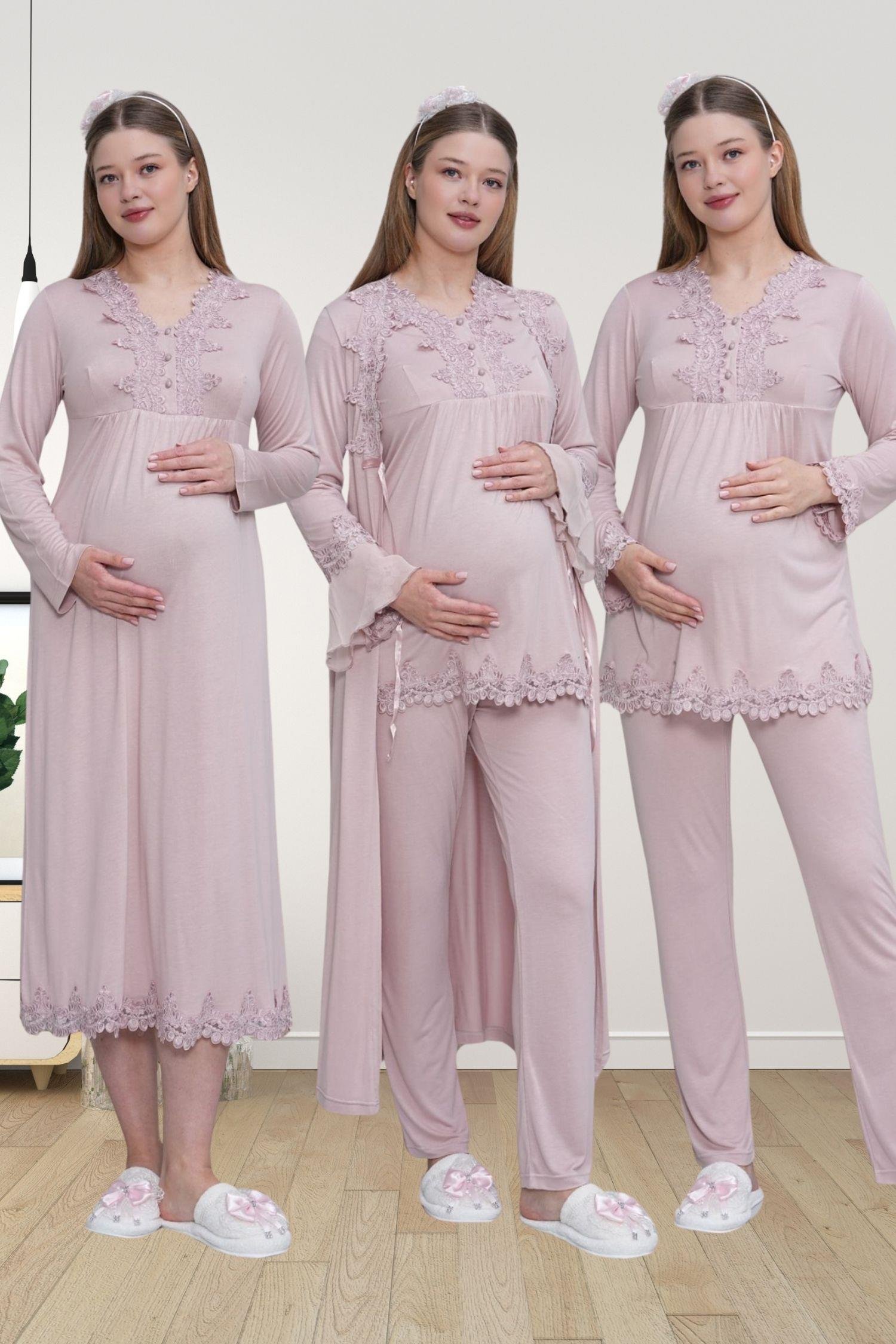 MECİT PİJAMAMecit 1519 Gül Kurusu Lohusa Sabahlık Gecelik Pijama Set