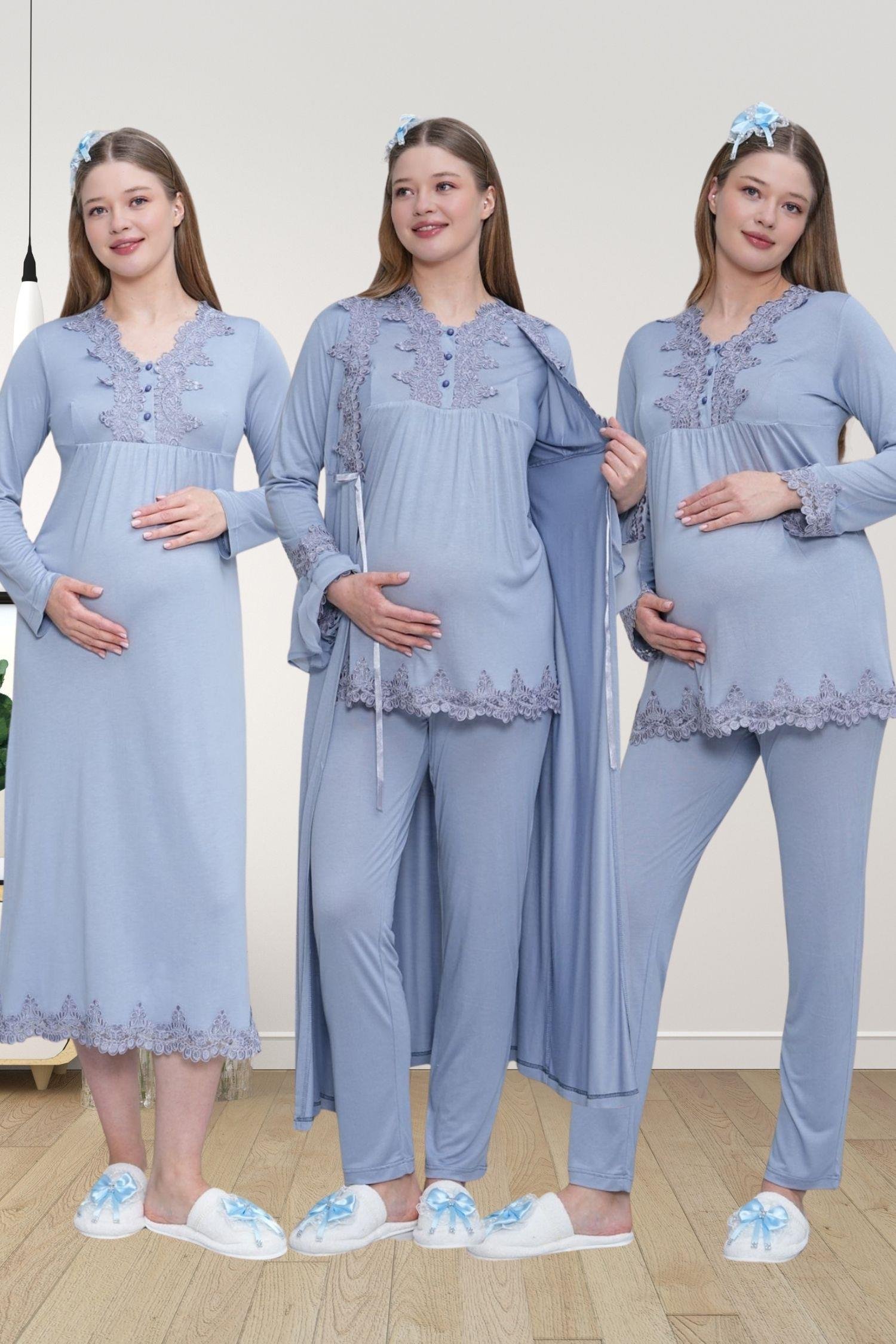 MECİT PİJAMAMecit 1519 Mavi Lohusa Sabahlık Gecelik Pijama Set