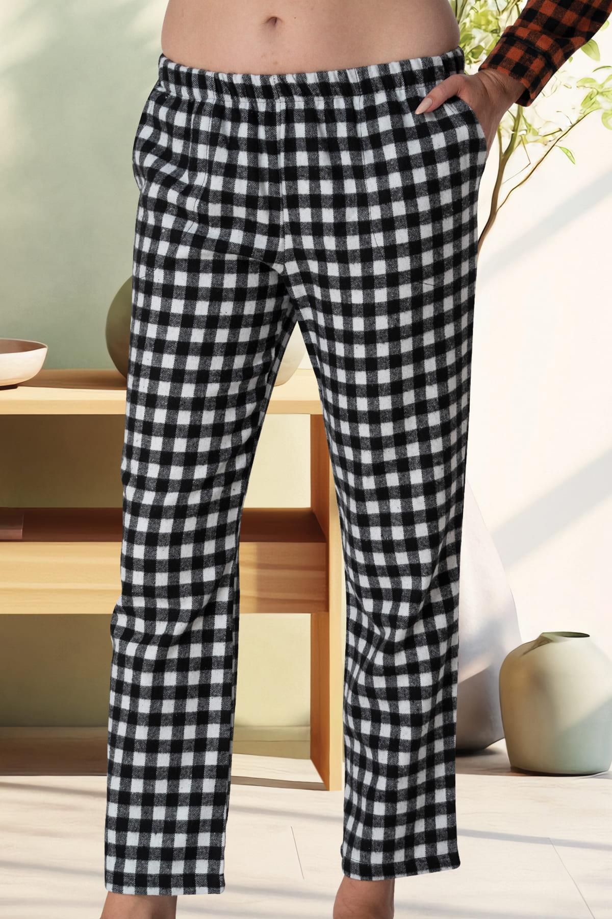 Mecit 204 Beyaz Ekoseli Kadın Alt Pijama
