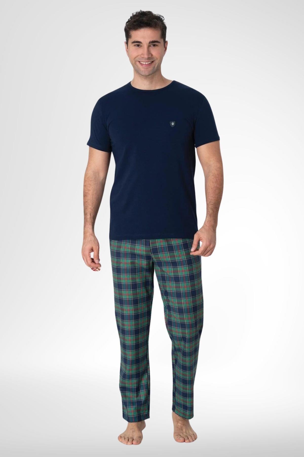 MECİT PİJAMAMecit 2917 Lacivert Ekoseli Erkek Büyük Beden Pijama Takımı