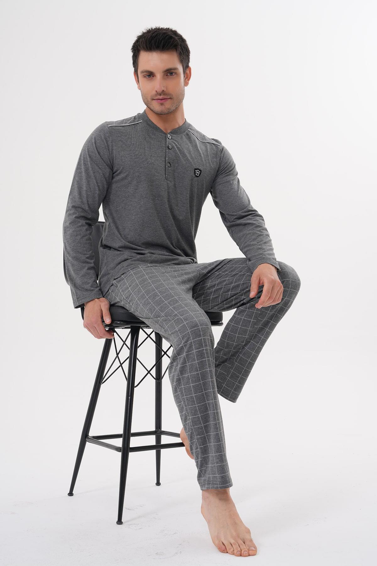 Mecit PijamaMecit 2982 Füme Büyük Beden Uzun Kollu Erkek Pijama Takımı