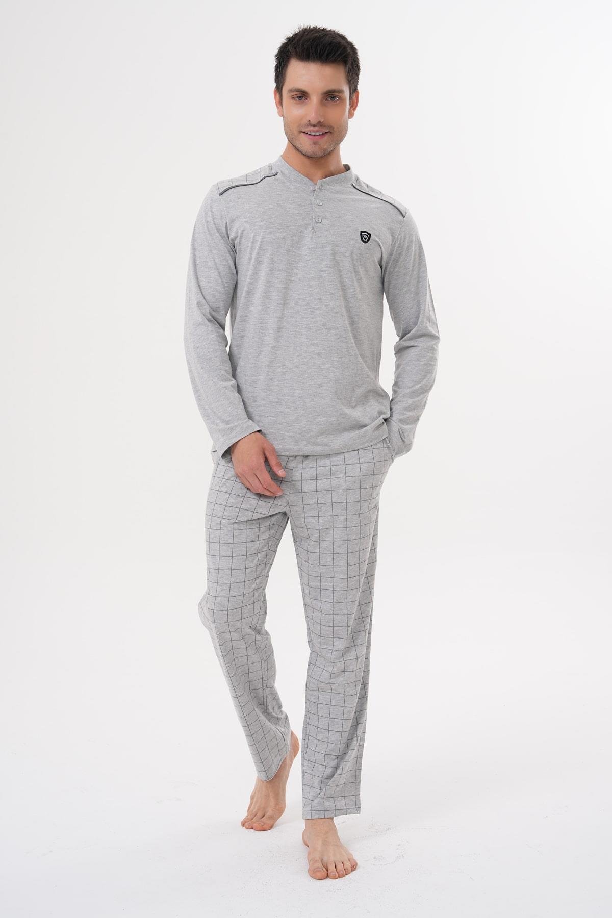 Mecit PijamaMecit 2982 Gri Büyük Beden Uzun Kollu Erkek Pijama Takımı