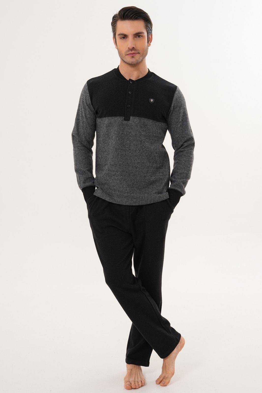 MECİT PİJAMAMecit 2999 Gri-Siyah Selanik Kumaş Kışlık Erkek Pijama Takımı