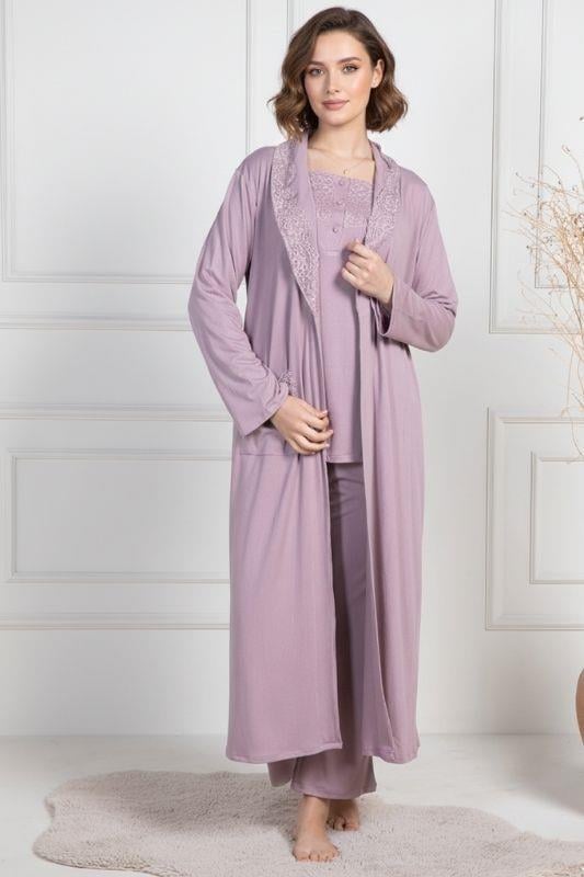 MECİT PİJAMAMecit 6155 Gül Kurusu Kadın Büyük Beden Sabahlıklı Pijama Takımı