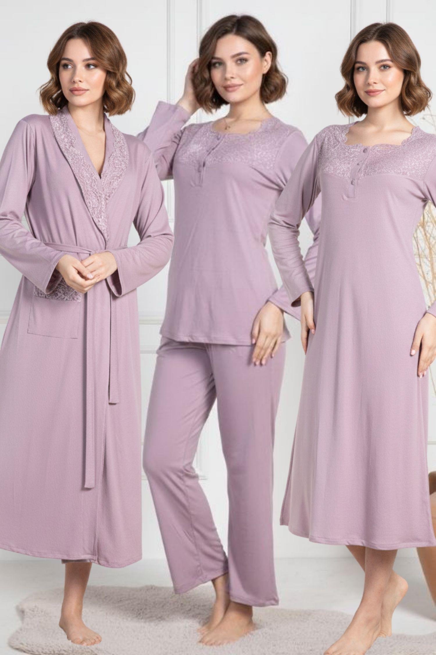 MECİT PİJAMAMecit 6157 Gül Kurusu Kadın Sabahlık Pijama Gecelik Set