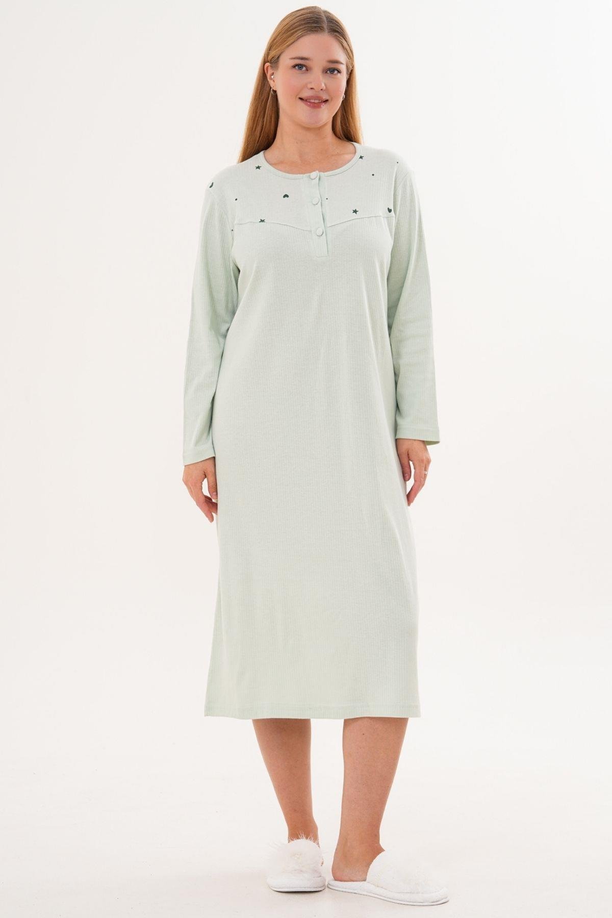 Mecit PijamaMecit 6310 Fıstık Yeşili %100 Pamuk Büyük Beden Kadın Gecelik