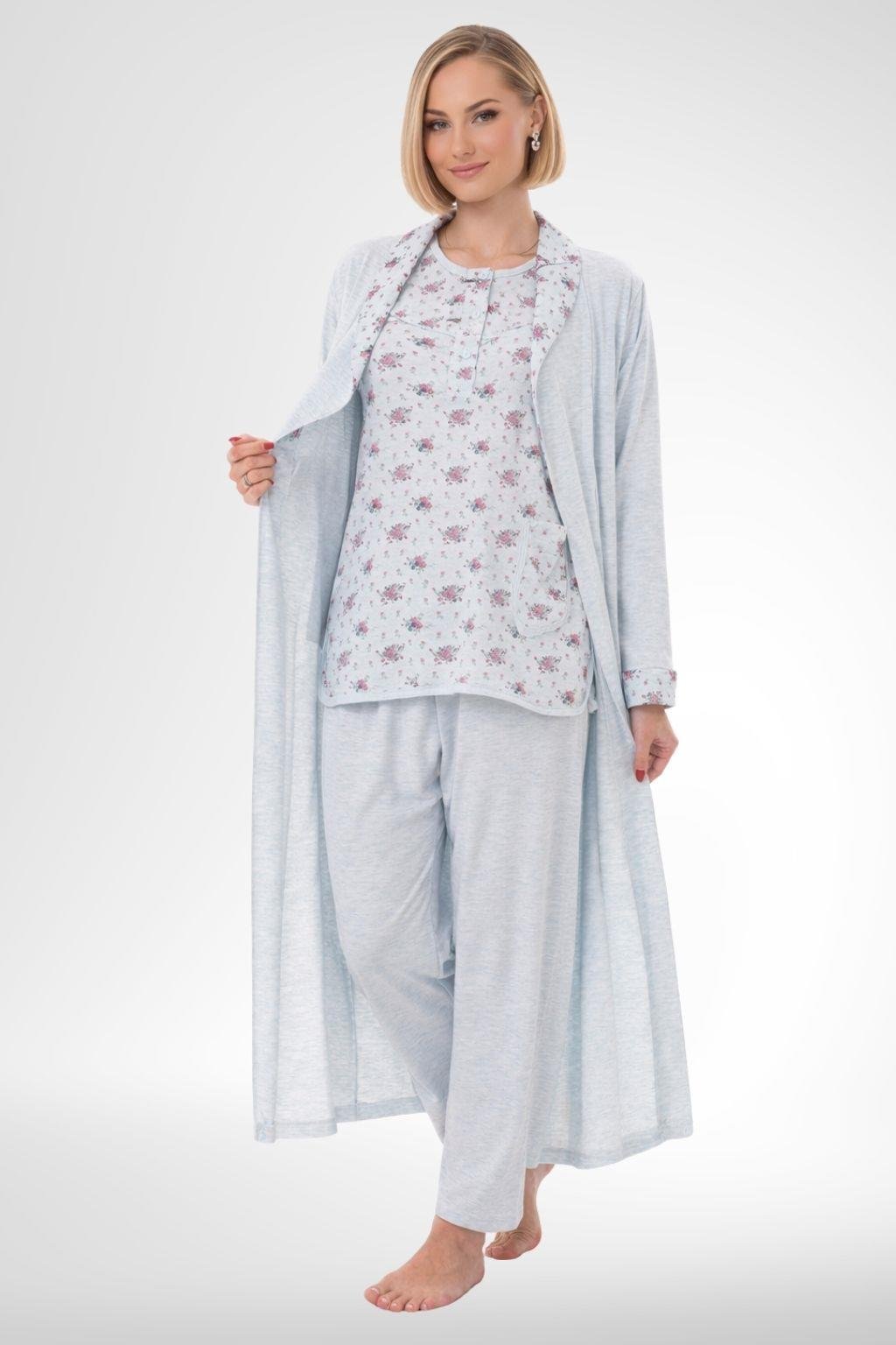 MECİT PİJAMAMecit 6316 Mavi Kadın Büyük Beden Sabahlıklı Pijama Takımı