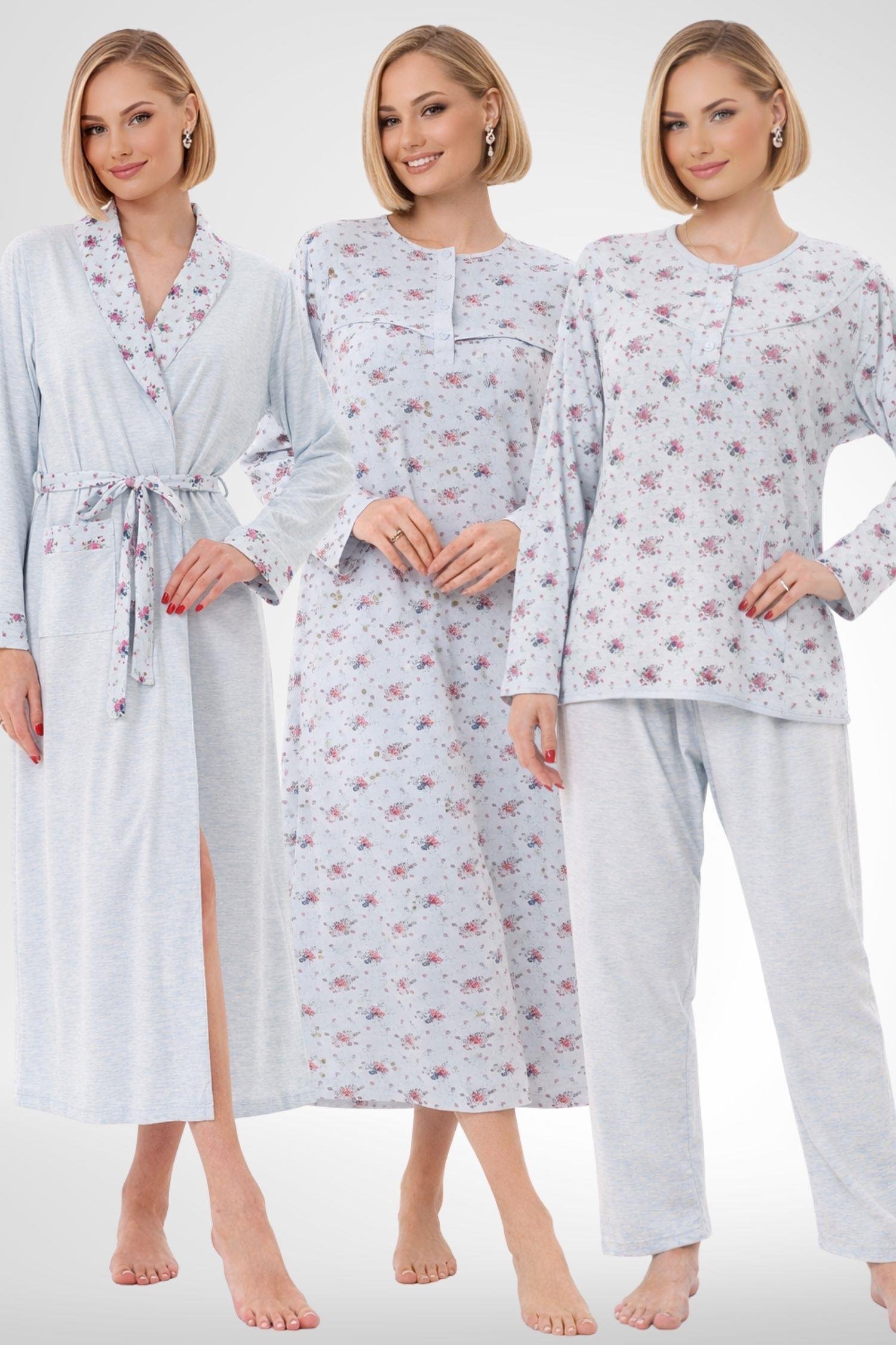 MECİT PİJAMAMecit 6318 Mavi Büyük Beden Kadın Sabahlık Pijama Gecelik Set