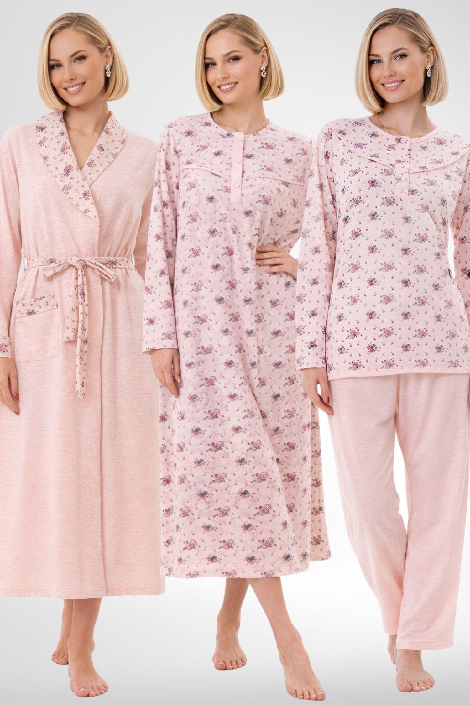 MECİT PİJAMAMecit 6318 Pudra Büyük Beden Kadın Sabahlık Pijama Gecelik Set