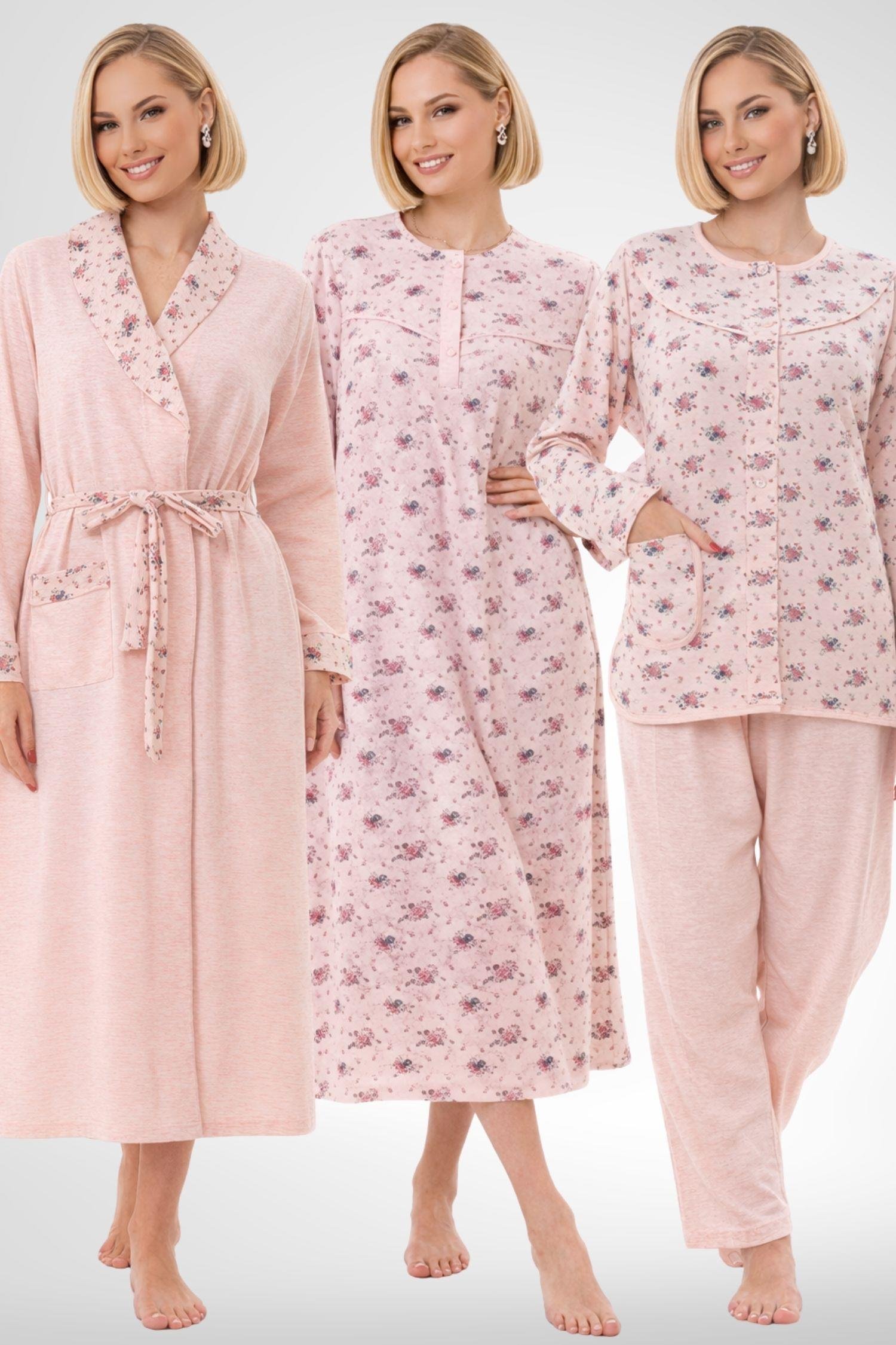 MECİT PİJAMAMecit 6319 Pudra Büyük Beden Kadın Sabahlık Pijama Gecelik Set
