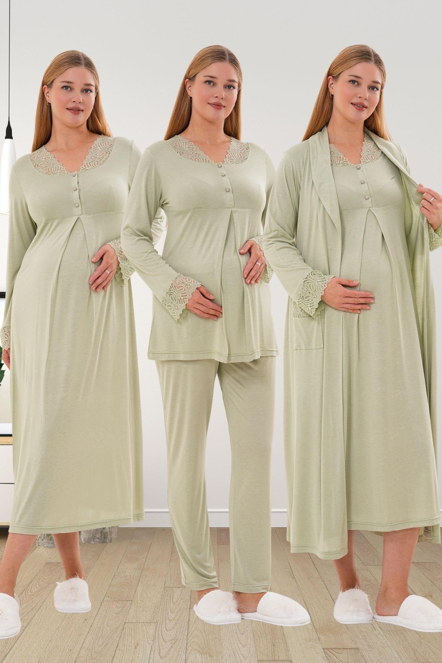 MECİT PİJAMAMecit 6332 Yeşil Sabahlık Gecelik Pijama Hamile Lohusa Set