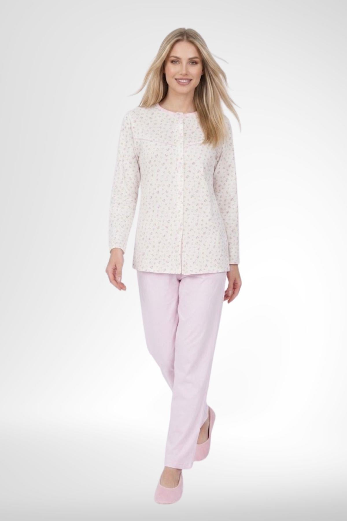 MECİT PİJAMAMecit 6362 Pembe %100 Pamuk Boydan Düğmeli Büyük Beden Kadın Pijama Takımı