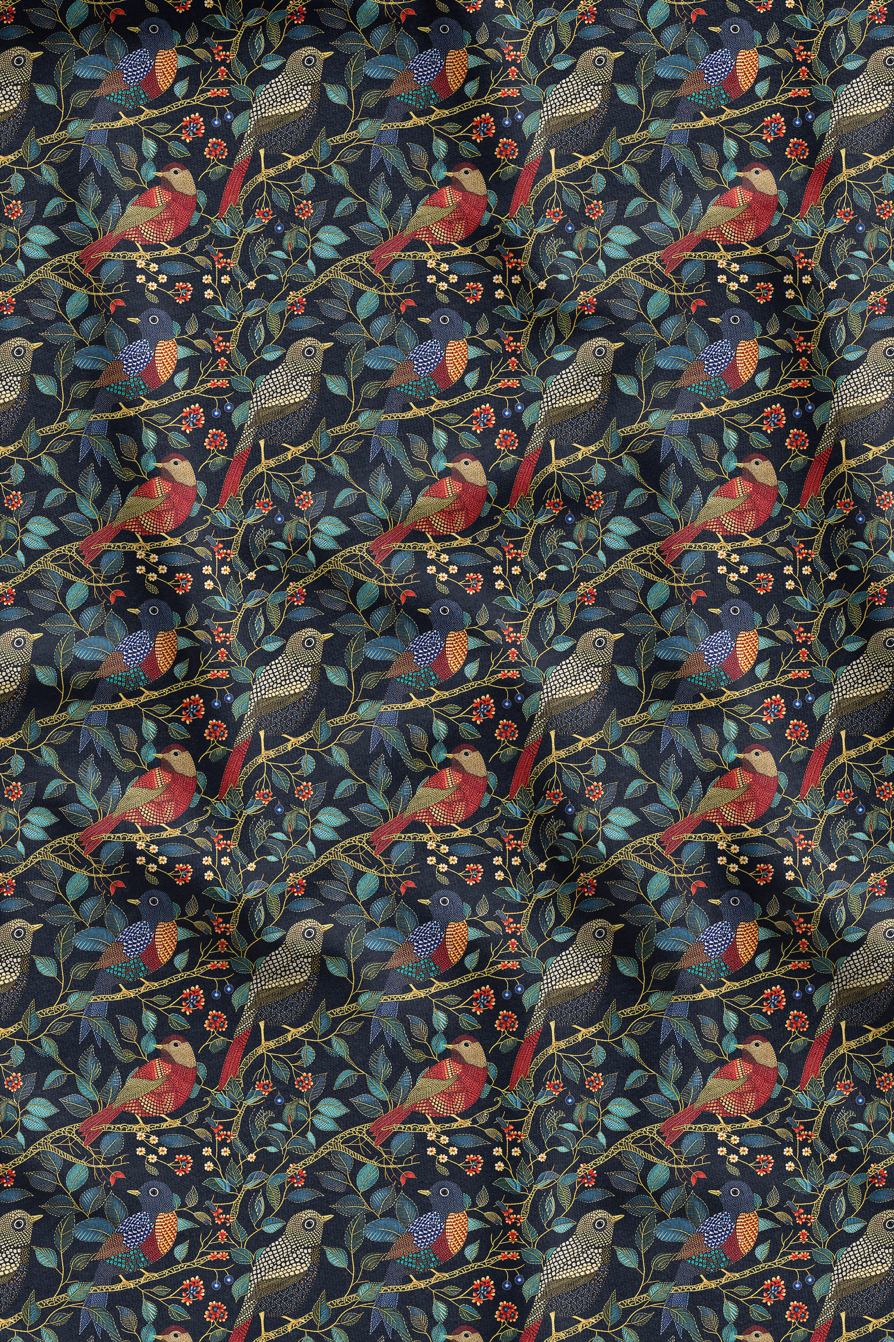 3D Gece Kuşları Desenli Dijital Baskılı Kumaş