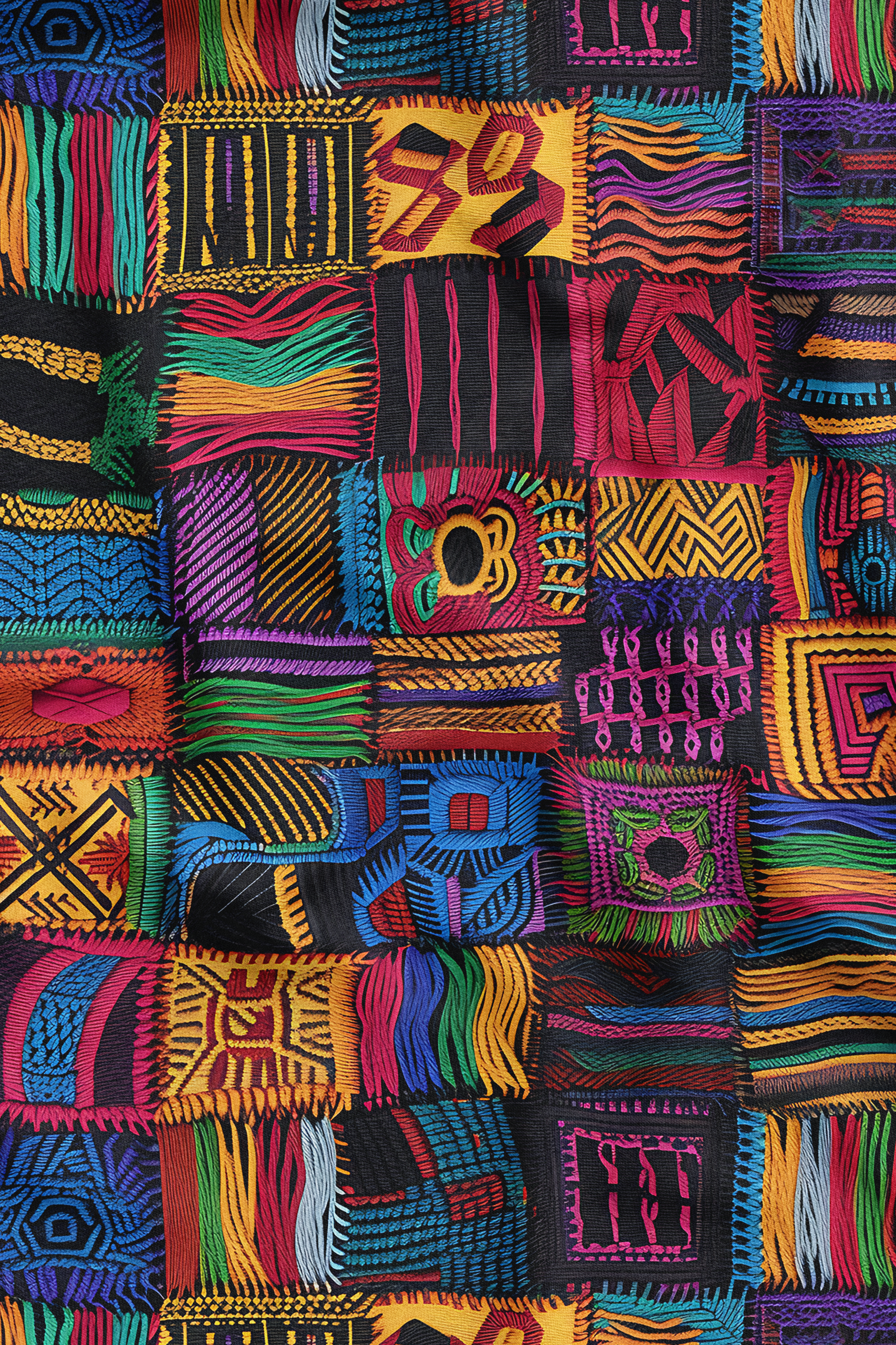 3D Renkli Patchwork Desenli Dijital Baskılı Kumaş