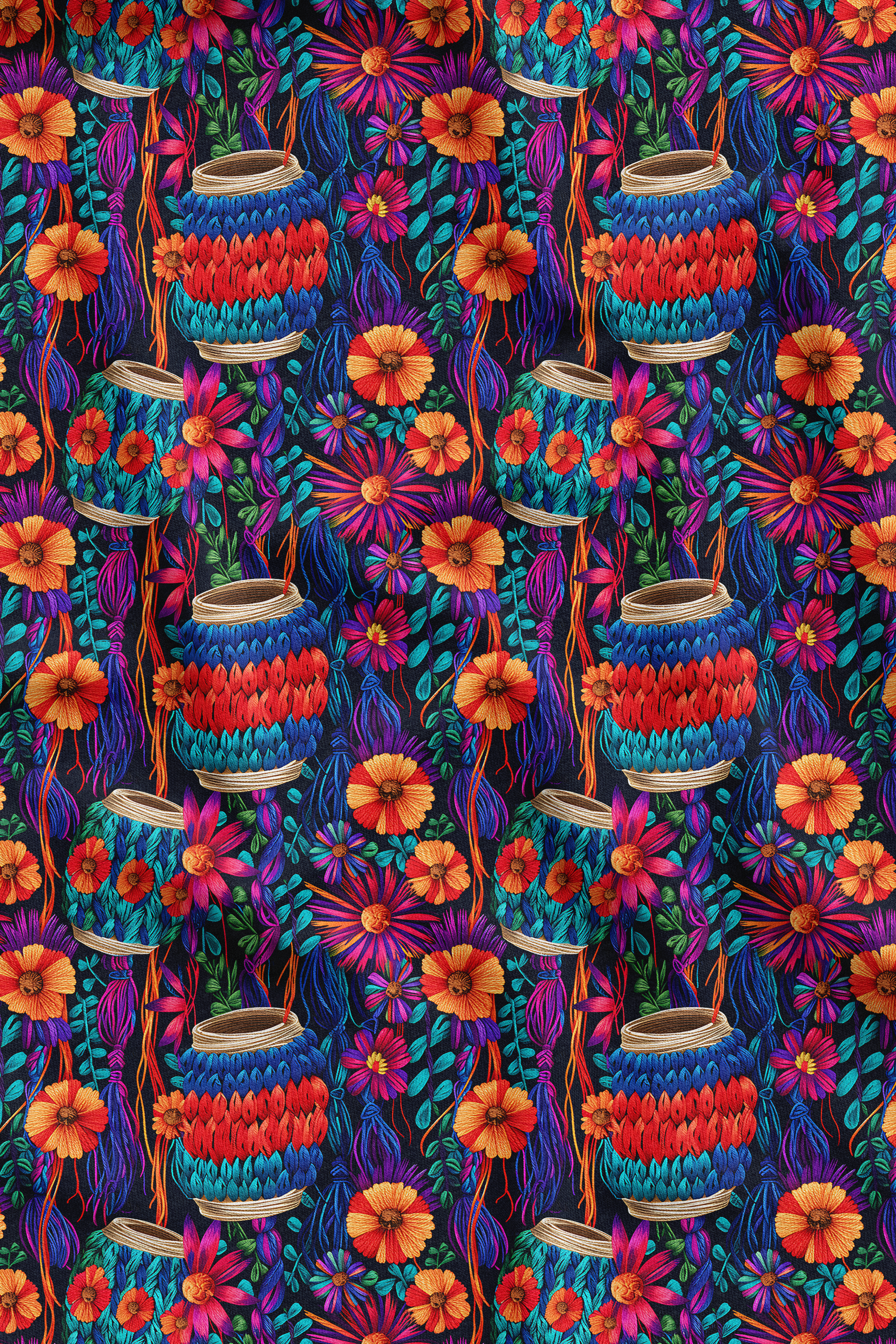 3D Renkli Sepet Desenli Dijital Baskılı Kumaş