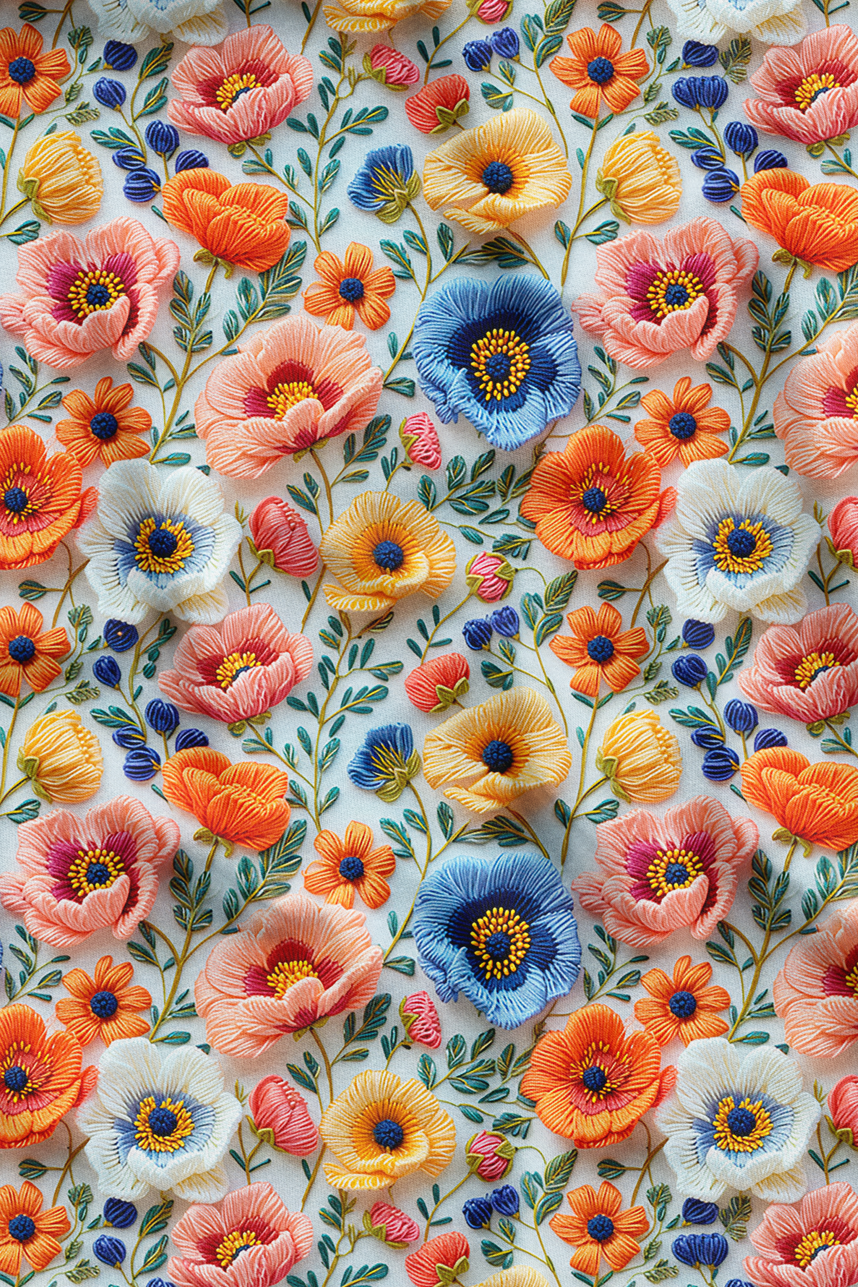 3D Somon Çiçekler Desenli Dijital Baskılı Kumaş