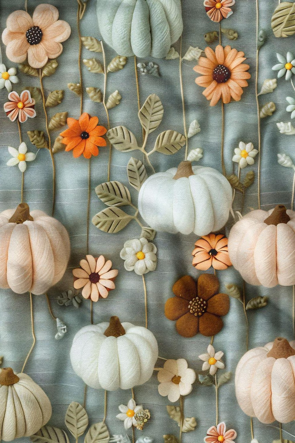 3D Sonbahar Balkabağı 2 Desenli Dijital Baskılı Kumaş