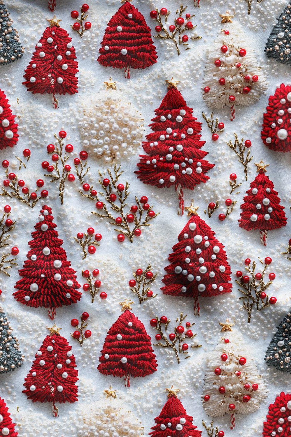 3D Yılbaşı Çam Desenli Dijital Baskılı Kumaş