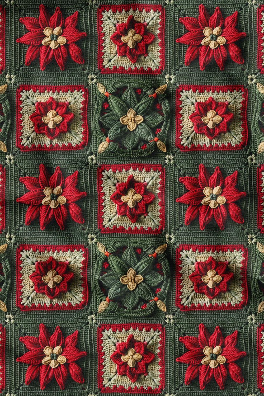 3D Yılbaşı Çiçeği Nakış Desenli Dijital Baskılı Kumaş