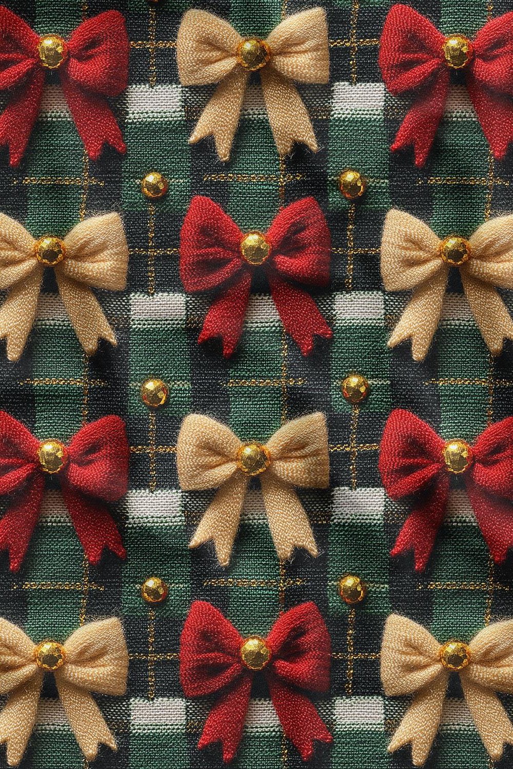 3D Yılbaşı Fiyonk Desenli Dijital Baskılı Kumaş