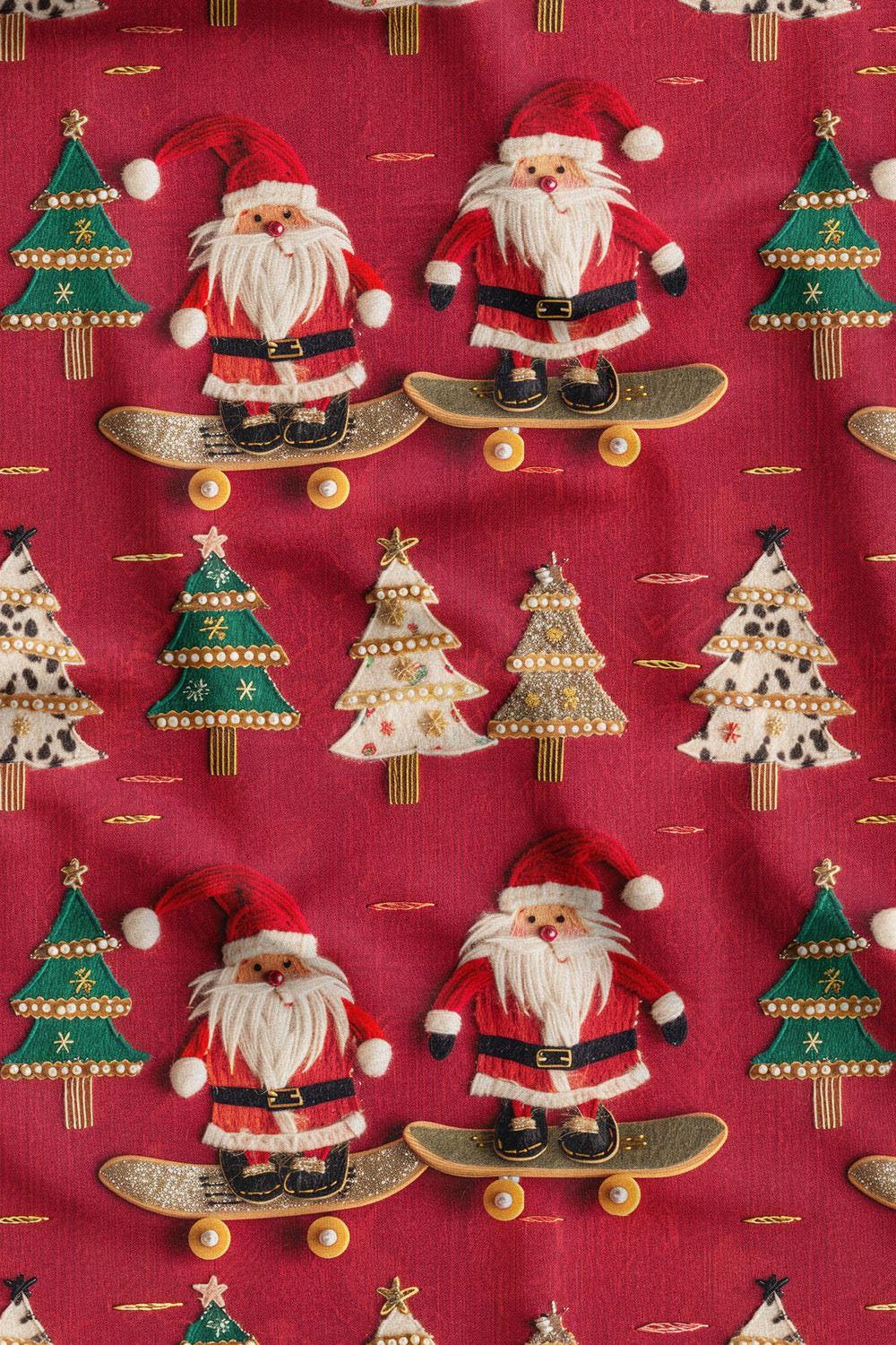 3D Yılbaşı Kaykaylı Noel Baba Desenli Dijital Baskılı Kumaş